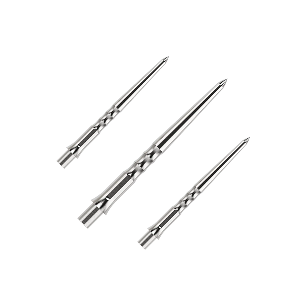 Ocelové hroty na šipky Caliburn System - Ripple - NoLip - stříbrné Das Bild zeigt einen Artikel mit dem Namen EVO011_Caliburn_Evo_System_Steeldartspitzen_Ripple_NoLip_Silber_28mm_1Set. Es handelt sich wahrscheinlich um ein Set aus silbernen Steeldartspitzen mit einer Länge von 28mm.