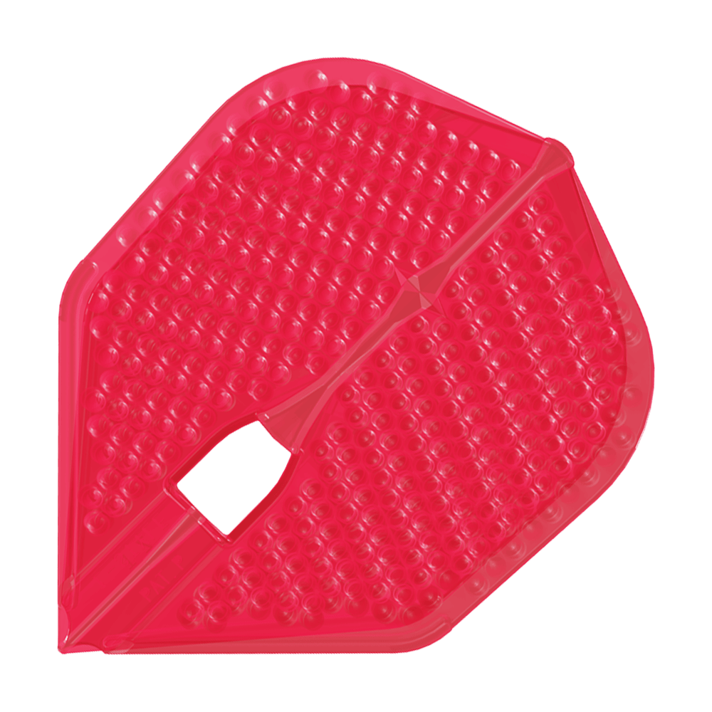 L-Style Flights Dimple Champagne L3PRO Shape Das Bild zeigt ein rotes Dartflight mit einer dimpled (genoppten) Oberfläche. Es handelt sich um das Produkt "L-Style Flights Dimple Champagne L3PRO Shape".