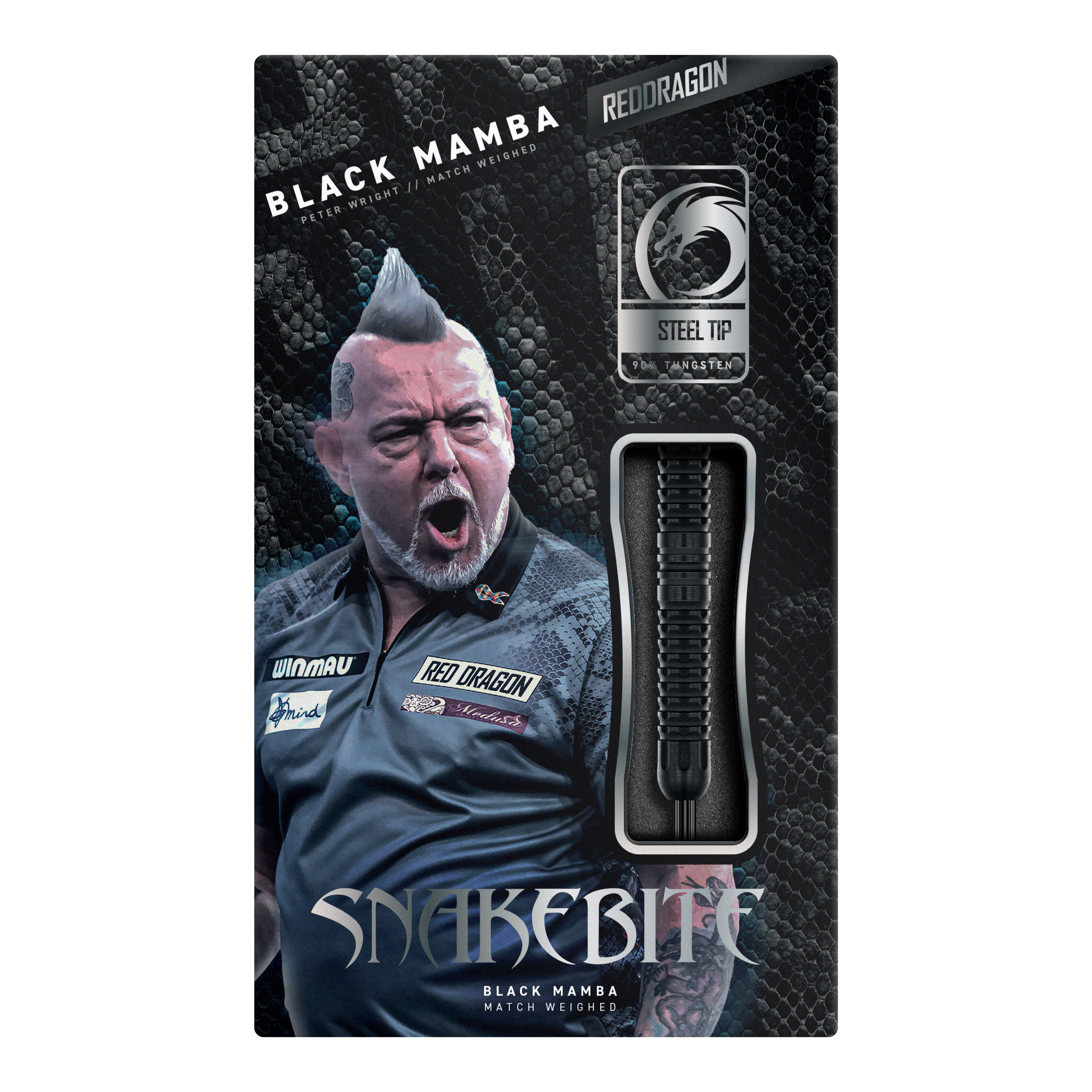Red Dragon Peter Wright Uštknutí hadem Černá mamba Ocelové šipky Red Dragon Peter Wright Snakebite Black Mamba Steeldarts, Nahaufnahme von mehreren Darts. Hochwertige Verarbeitung und modernes Design.