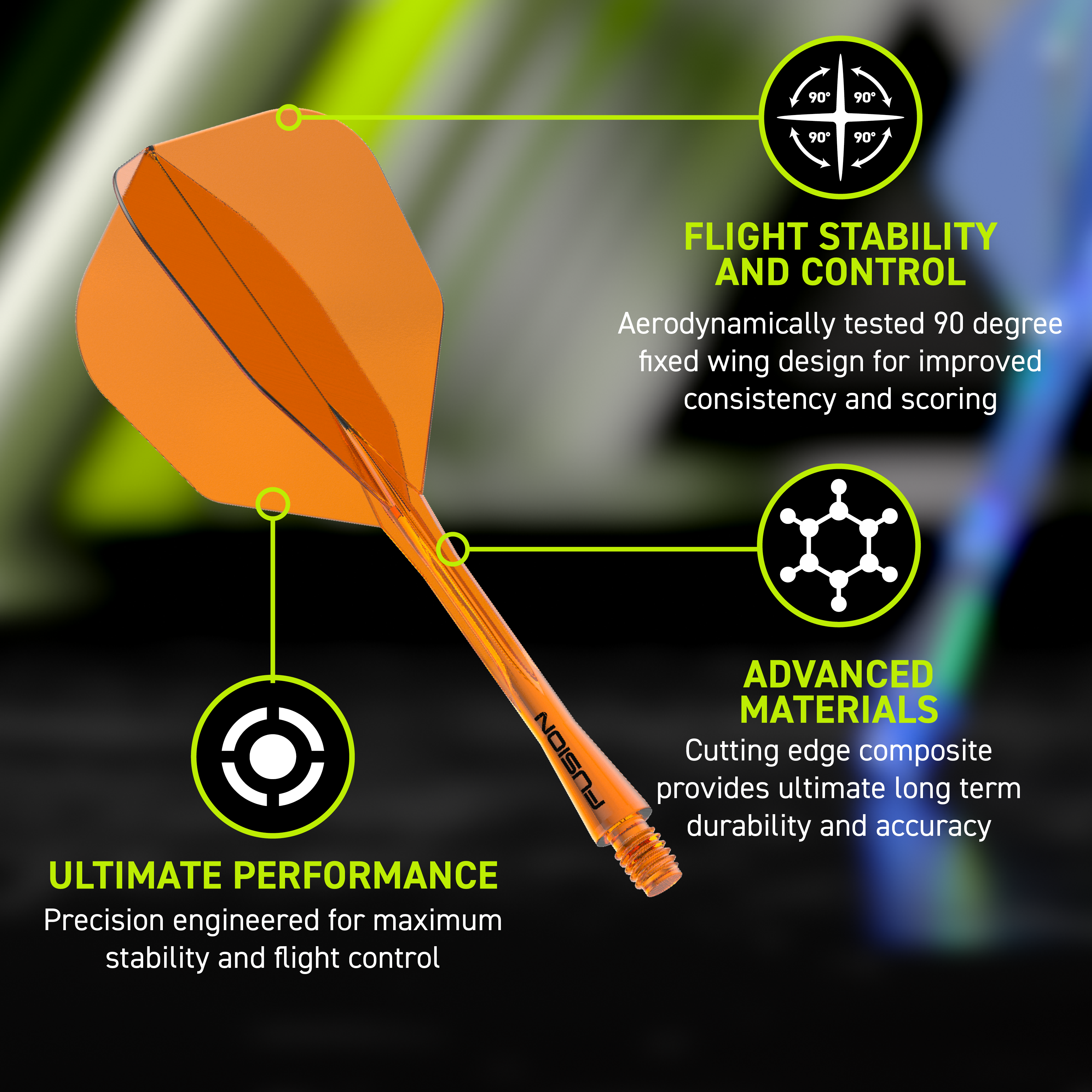 Letka Winmau Fusion System č. 6 neonově oranžová Abgebildet ist das Winmau Fusion Flight-Shaft-System No6 Neon Orange. Dieses Dartzubehör verbindet Flight und Shaft in einem Teil.