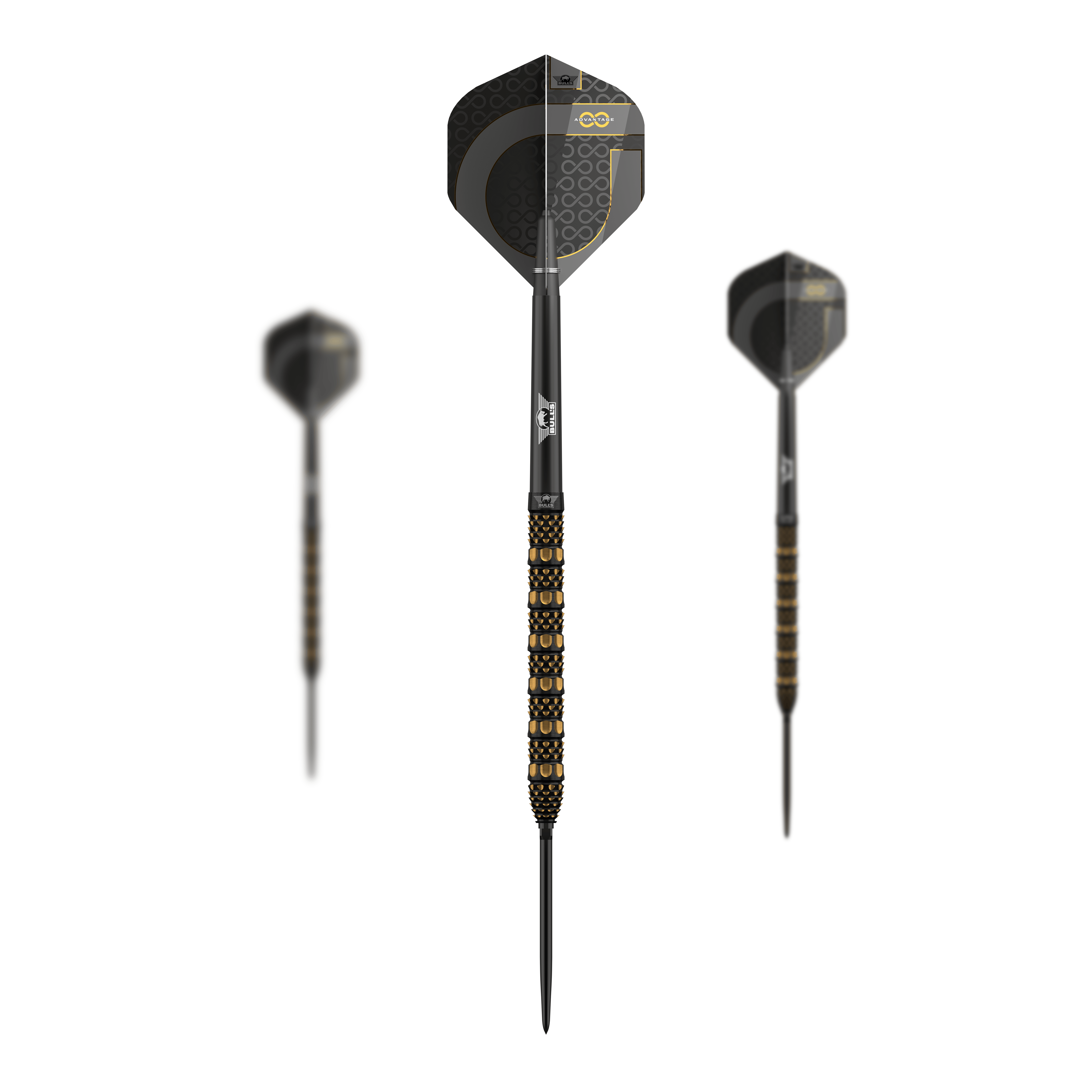 Šipky Bulls NL Advantage 95 Rail Convertible Point Steel Darts Abgebildet ist ein Set Bulls NL Advantage 95 Rail Convertible Point Steeldarts. Es werden mehrere Darts präsentiert.