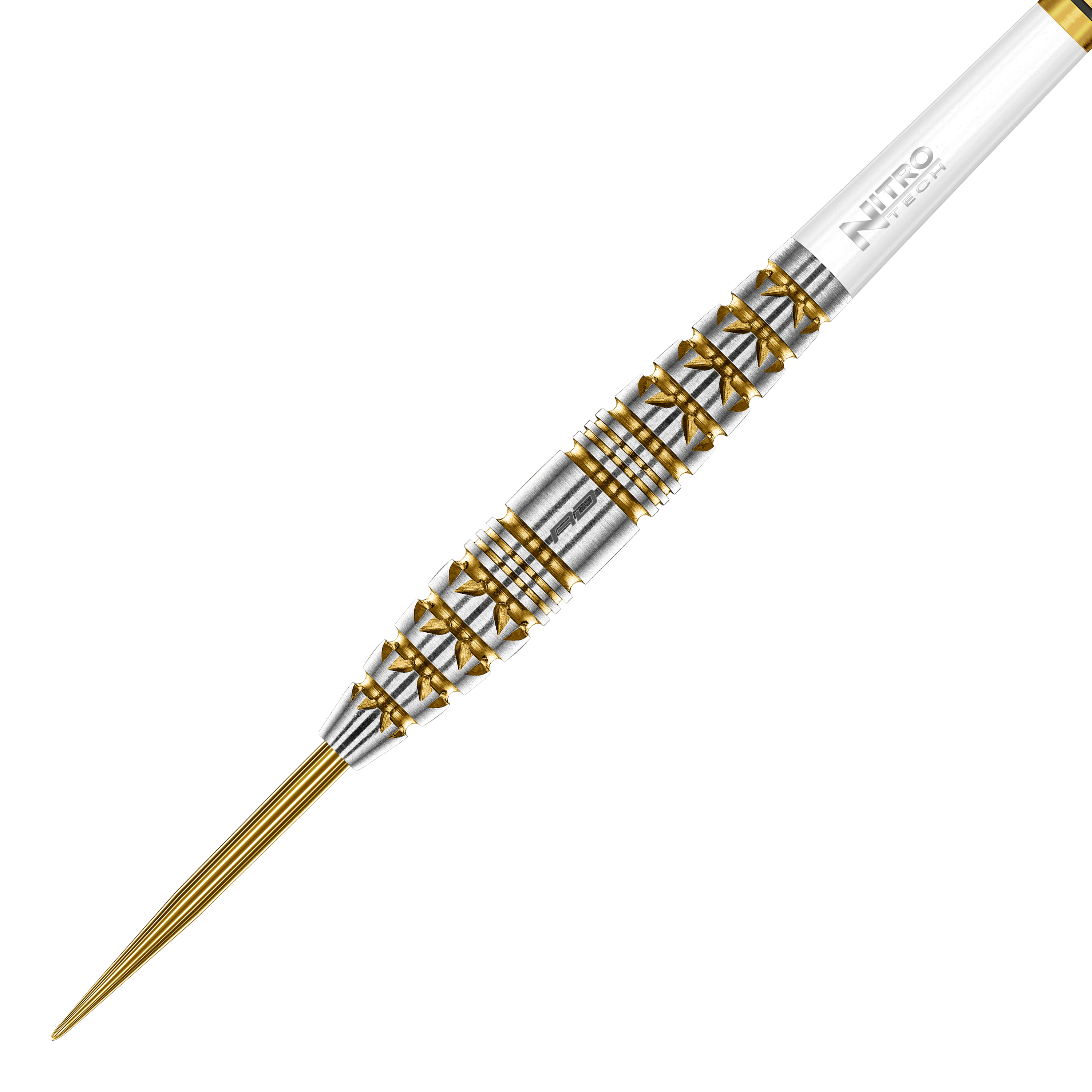 Ocelové šipky Red Dragon Paradym Gold Torpedo Das Foto zeigt die Red Dragon Paradym Gold Torpedo Steeldarts aus einer anderen Perspektive. Die Darts zeichnen sich durch ein elegantes, goldenes Design aus.