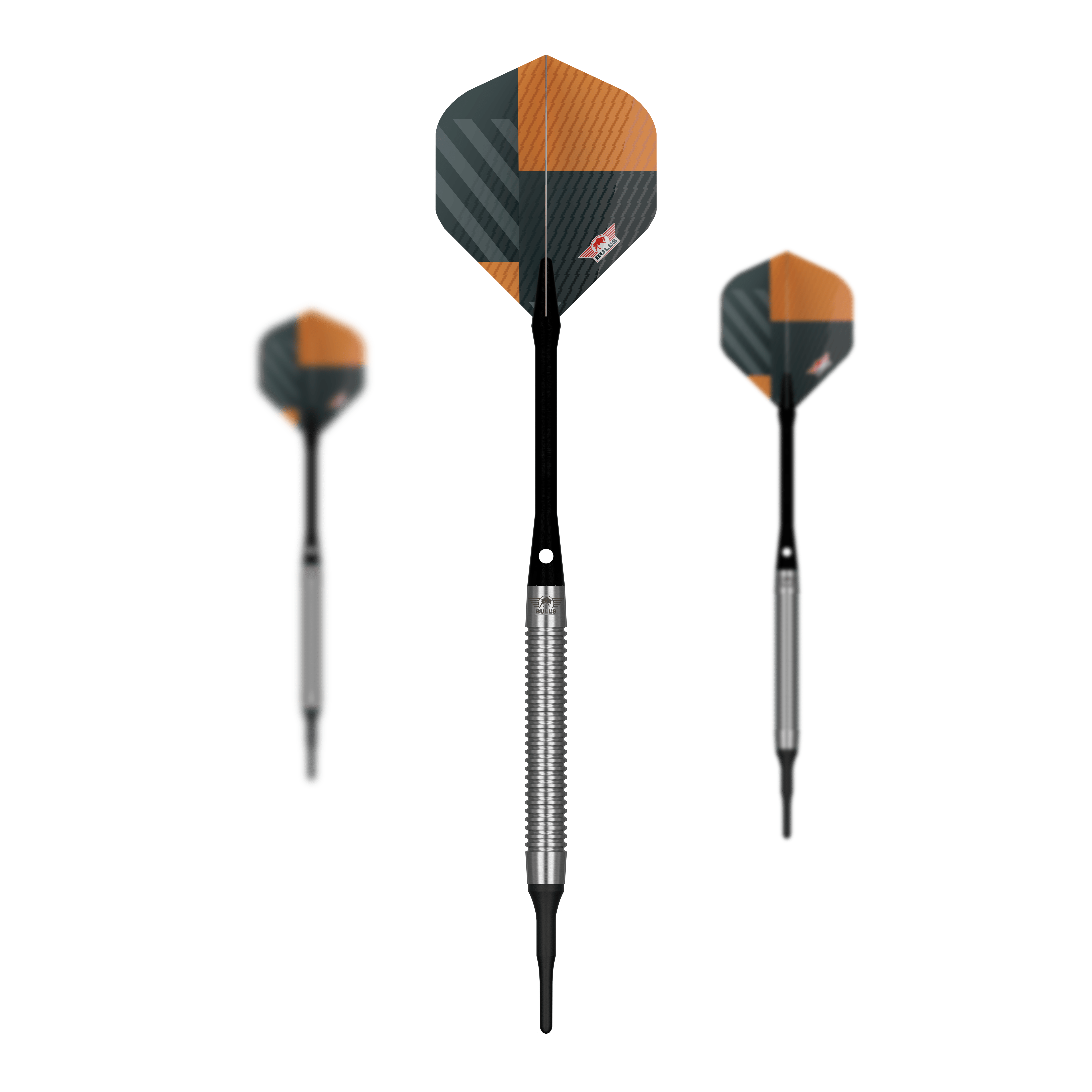 Šipky Bulls NL Volt Orange Soft - 18g Zu sehen ist ein Set Bulls NL Volt Orange Softdarts - 18g. Mehrere Pfeile werden gemeinsam präsentiert.