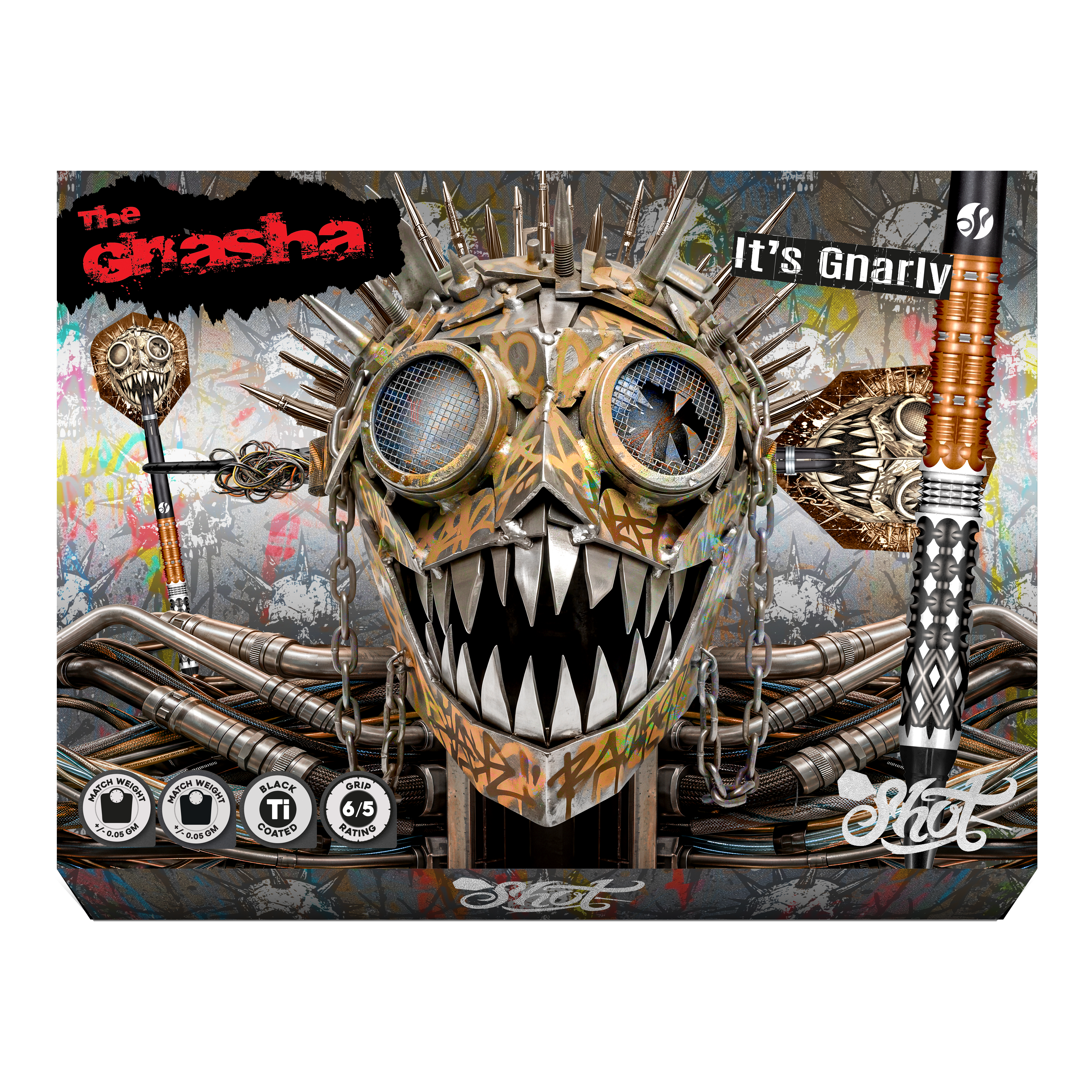 Měkké šipky Shot Gnarly Gnasha - 20g Auf dem Bild befinden sich die Shot Gnarly Gnasha Softdarts - 20g. Die Darts sind für das Spielen mit elektronischen Dartboards geeignet.