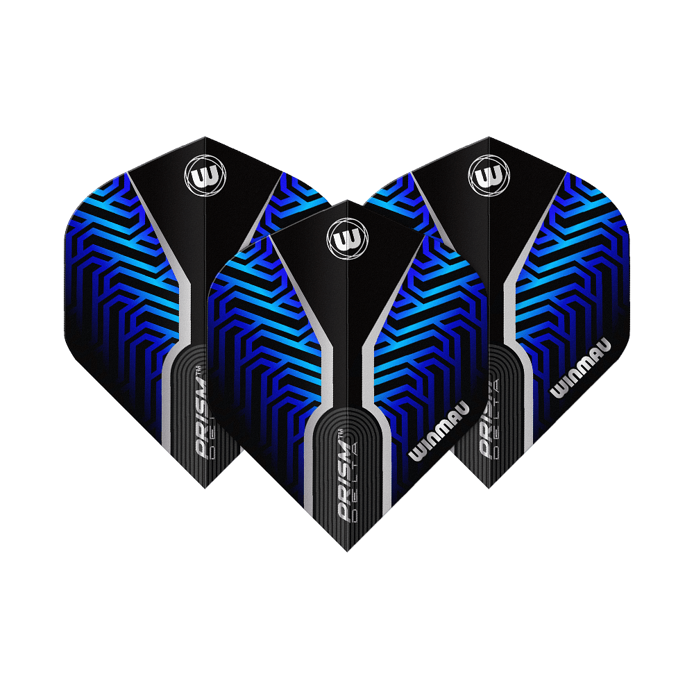 Abgebildet sind die Winmau Prism Delta Blue No2 Standard Flights. Diese Dart Flights sind in Schwarz und Blau gestaltet.