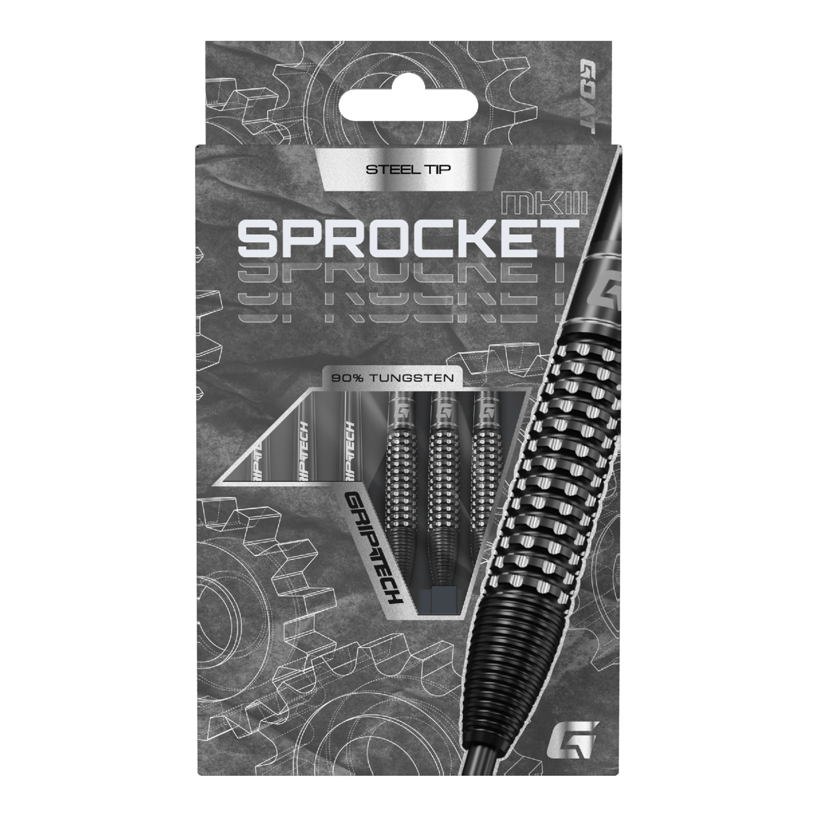 Ocelové šipky GOAT Sprocket MKIII Bomb Das Produkt GOAT Sprocket MKIII Bomb Steeldarts wird präsentiert. Der Steeldartpfeil ist in Nahaufnahme dargestellt.