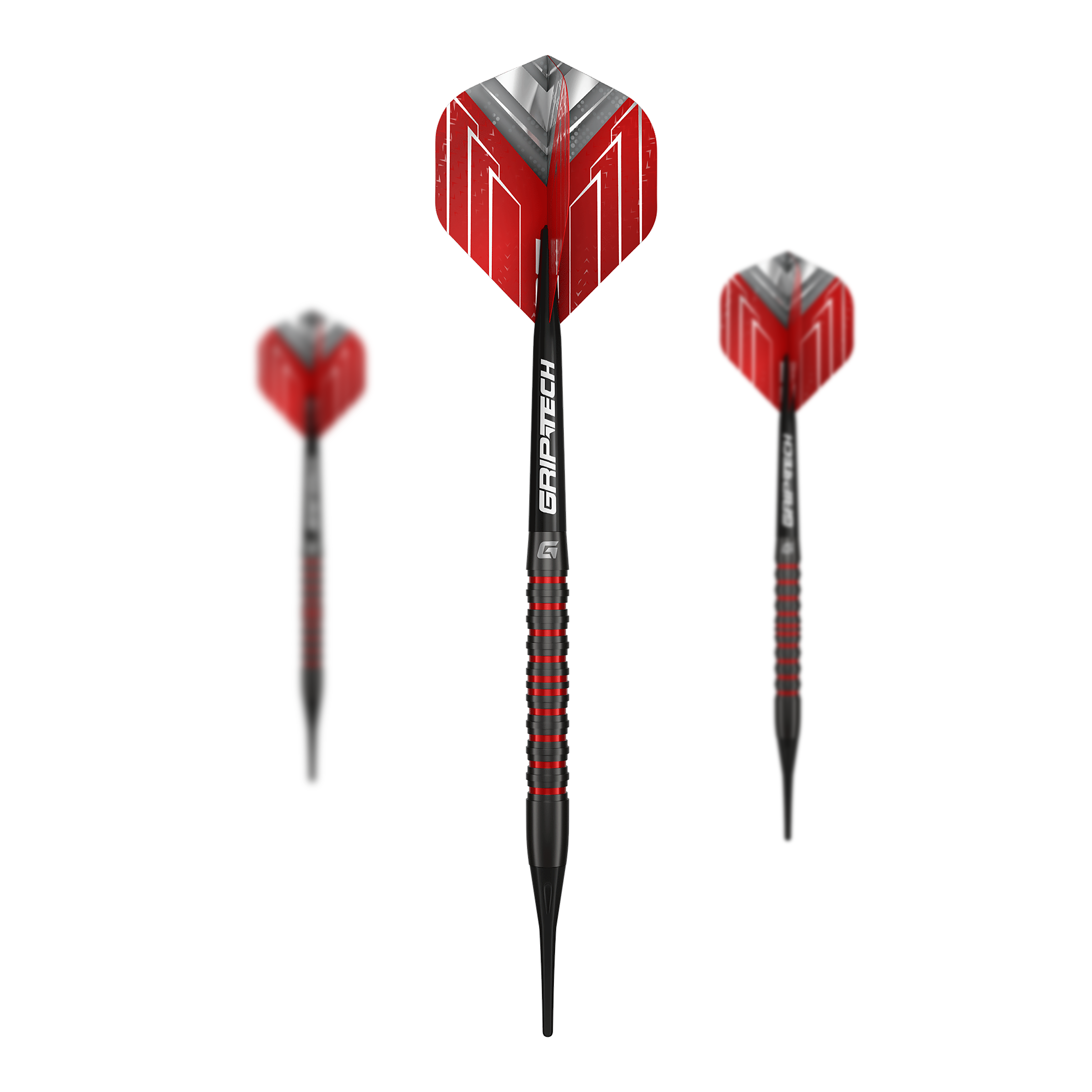 Das Bild zeigt die GOAT Podium Black Softdarts mit einem Gewicht von 20g. Die schwarzen Softdarts sind für das Dartspiel geeignet.