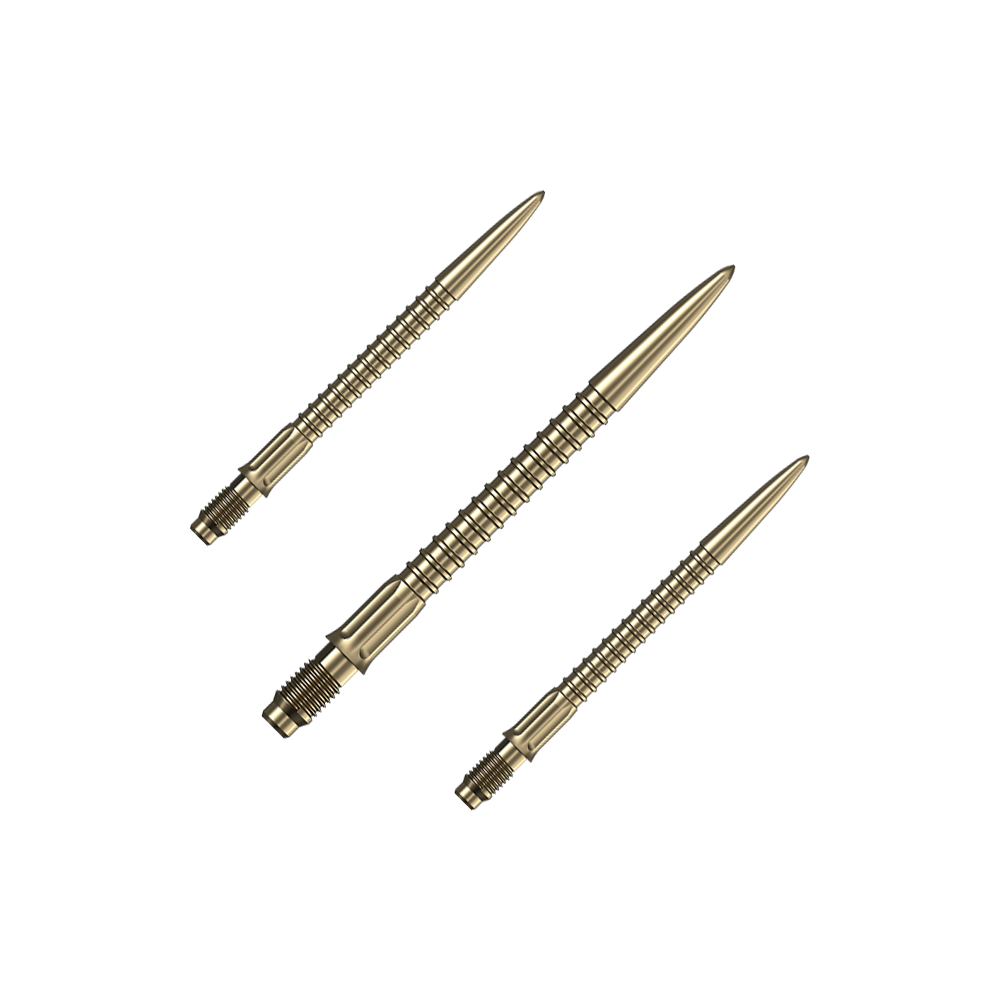 Špičky na šipky Mission R2.5 Rapid Point GV1 - zlaté Ein Set goldener Dartspitzen ist auf dem Bild zu sehen. Das Set ist für Dartpfeile gedacht.