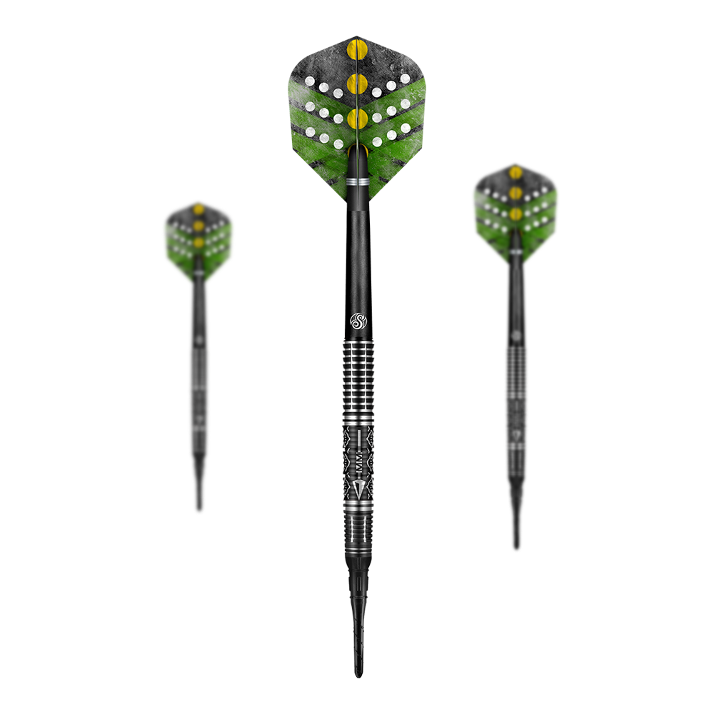 Měkké šipky Shot Devon Petersen The Courage Shot Devon Petersen The Courage Softdarts mit detailliertem Flight-Design. Die Darts sind beobachtbar angeordnet.