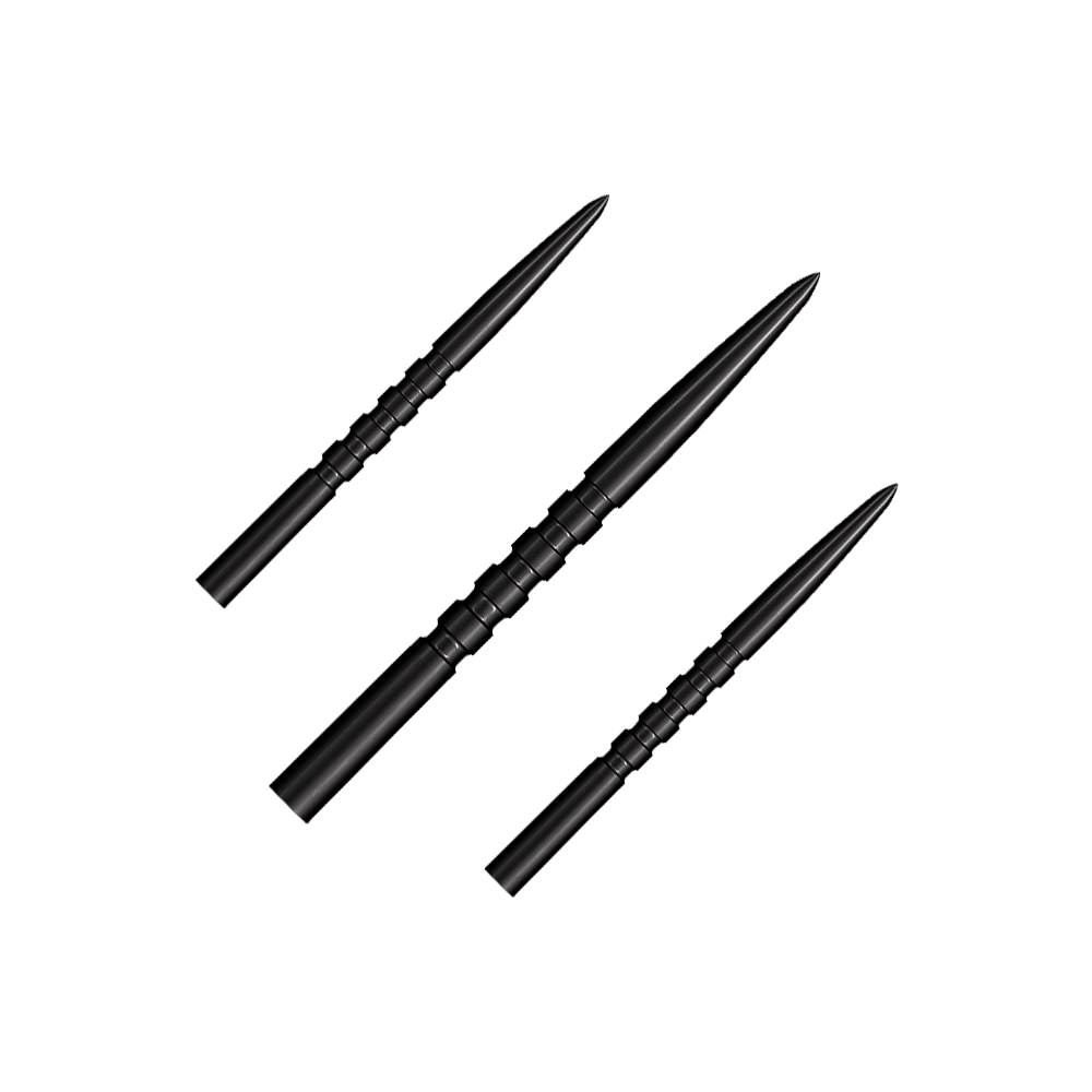 Das Bild zeigt schwarze Steeldartspitzen. Es handelt sich um das Modell Grip Point in 32 mm Länge.