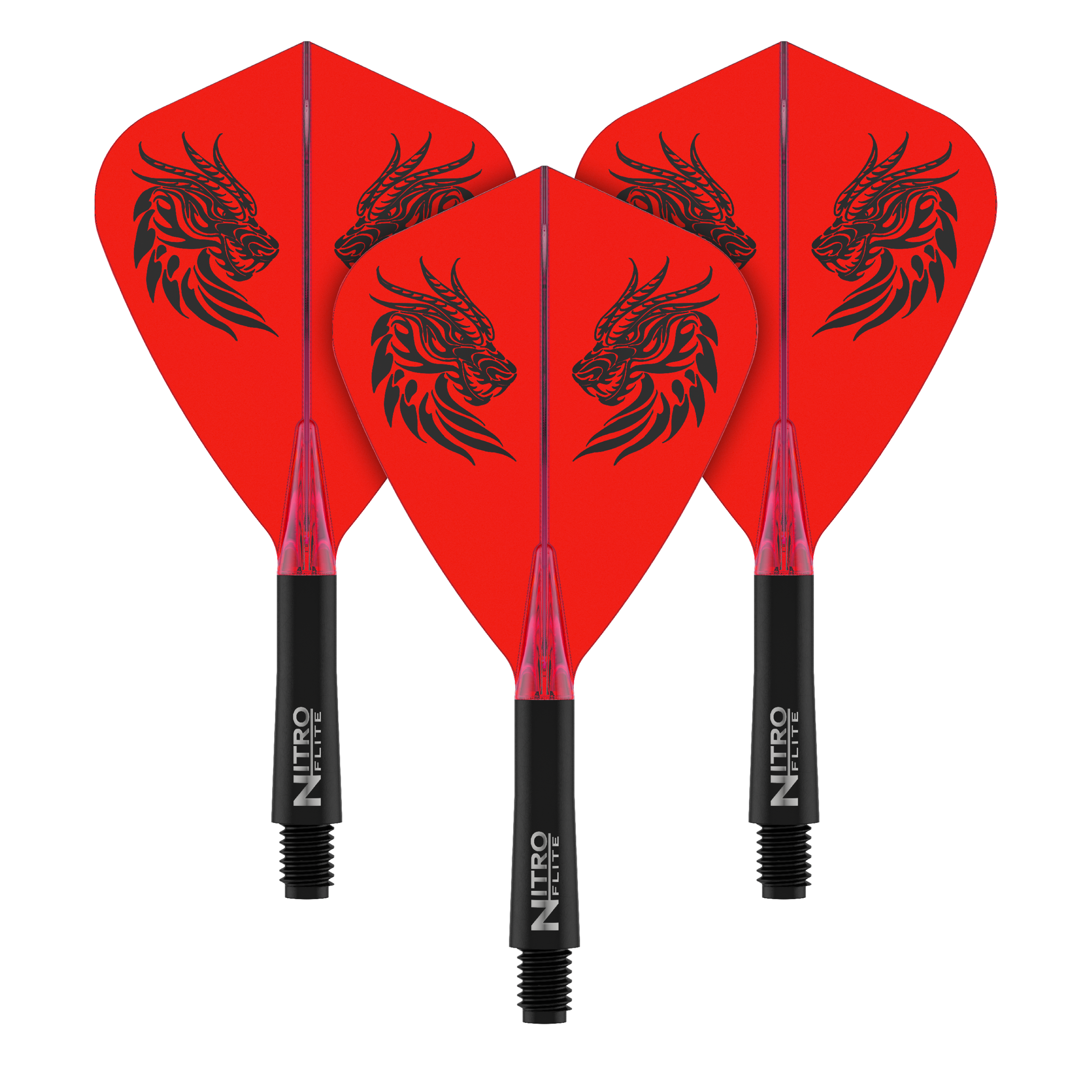 Red Dragon Nitro Flite - Lety s drakem Jonnyho Claytona Ein Satz Dart-Flights, vermutlich Jonny Clayton Kite Flights Short 22mm, abgebildet. Das Bild zeigt die Flights aus einer anderen Perspektive.