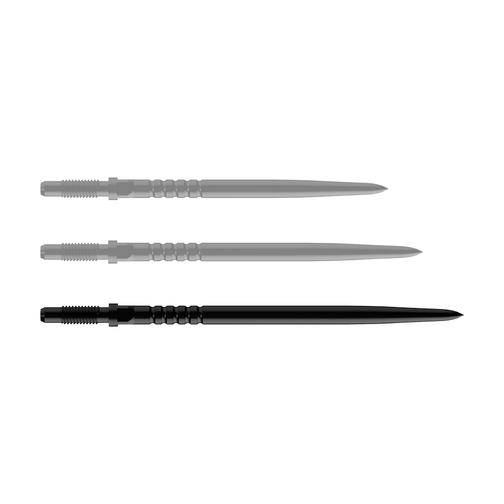 Špičky šipek Bulls NL Convertible Point - s kroužkovým úchopem - černé Das Bild zeigt ein Dart-Zubehörteil. Es handelt sich um ein BullsNL Convertible Point mit Ringed Grip in Schwarz und 40mm Länge.