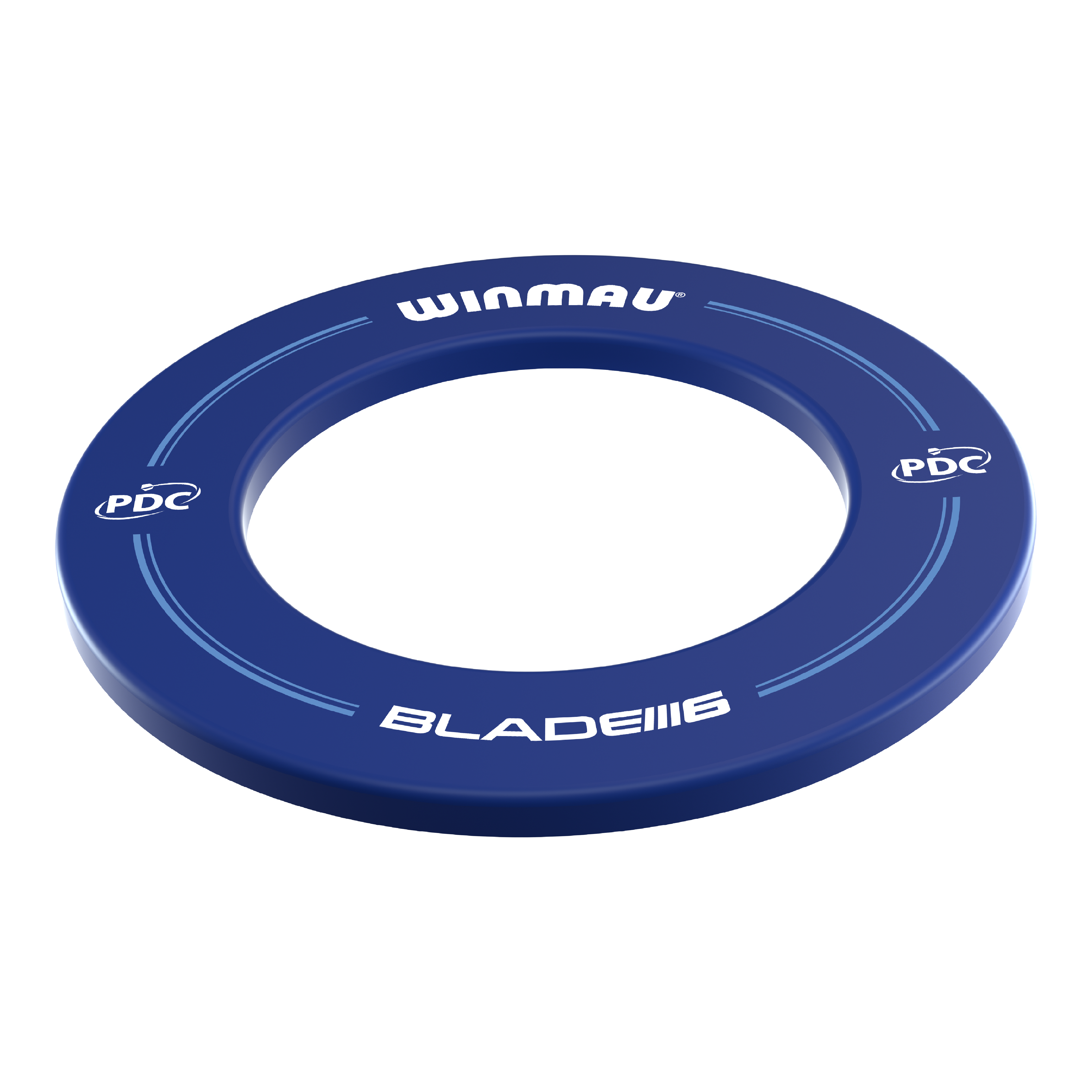 Winmau PDC Dartboard Surround – modrá Das Bild zeigt ein blaues Dartboard-Surround der Marke Winmau mit der Aufschrift "BLADE 6" und "PDC". Es ist rund und dient zum Schutz der Wand rund um eine Dartscheibe.