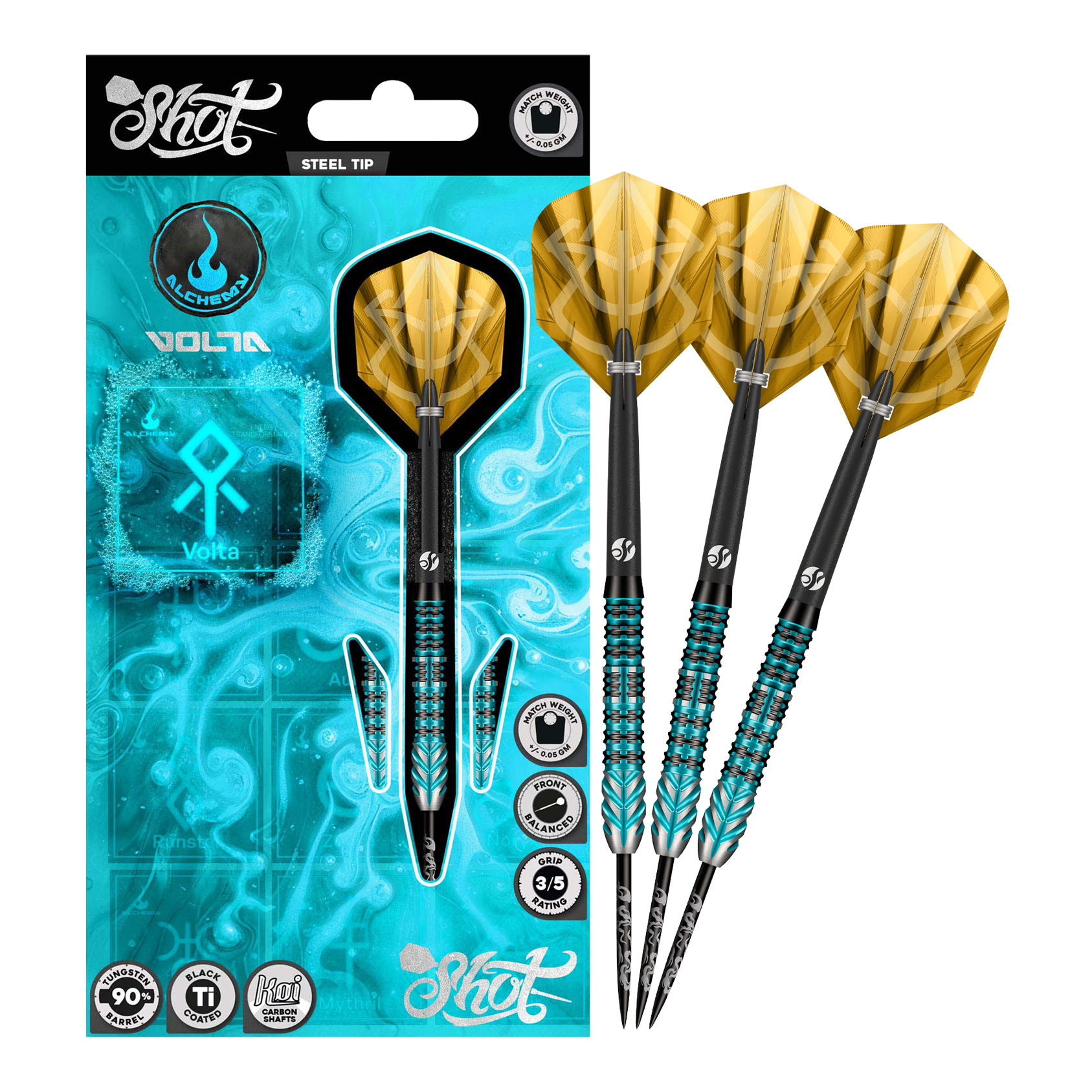 Ocelové šipky Shot Alchemy Volta Das Bild stellt die Shot Alchemy Volta Steeldarts dar. Die Steeldarts sind hochwertig verarbeitet.