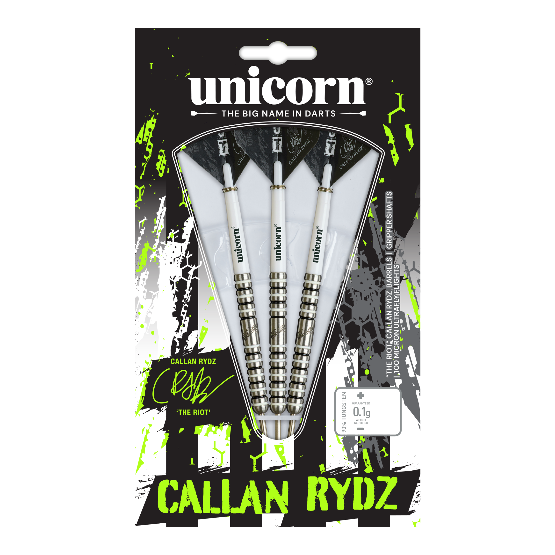 Unicorn Callan Rydz The Riot Phase 2 Steeldarts. Produktfoto von Darts für professionelle Nutzung.