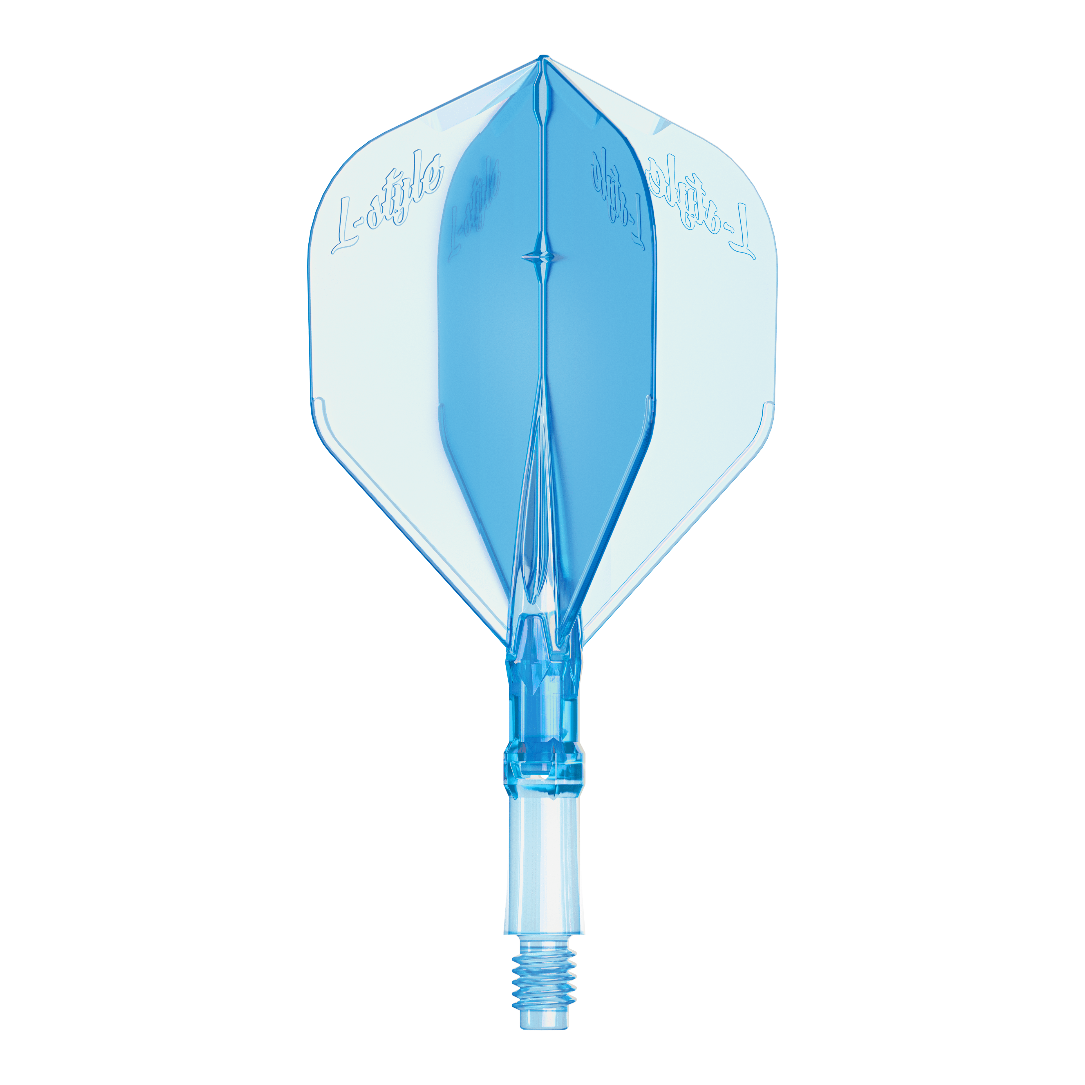 Letky L-Style L-System – Clear Blue Abgebildet ist ein L-Style L-System Flight in klarer blauer Farbe, Größe Small. Es ist ein Ersatz-Flight für Dartpfeile.