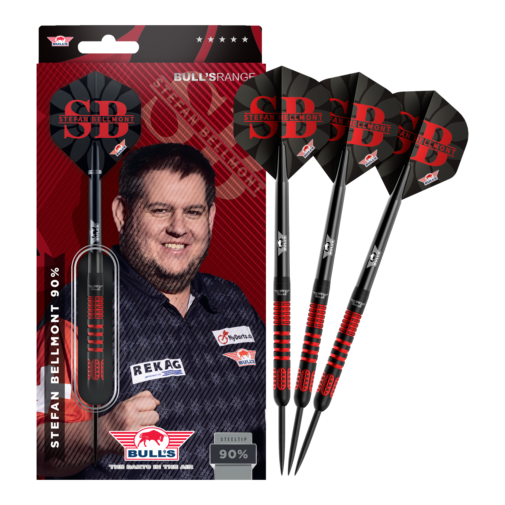 Ocelové šipky Bulls NL Stefan Bellmont 90 - 23g Das Bild zeigt die vollständigen Bulls NL Stefan Bellmont 90 Steeldarts 23g. Die Darts sind in einem Set abgebildet und überzeugen durch ihre Verarbeitung.