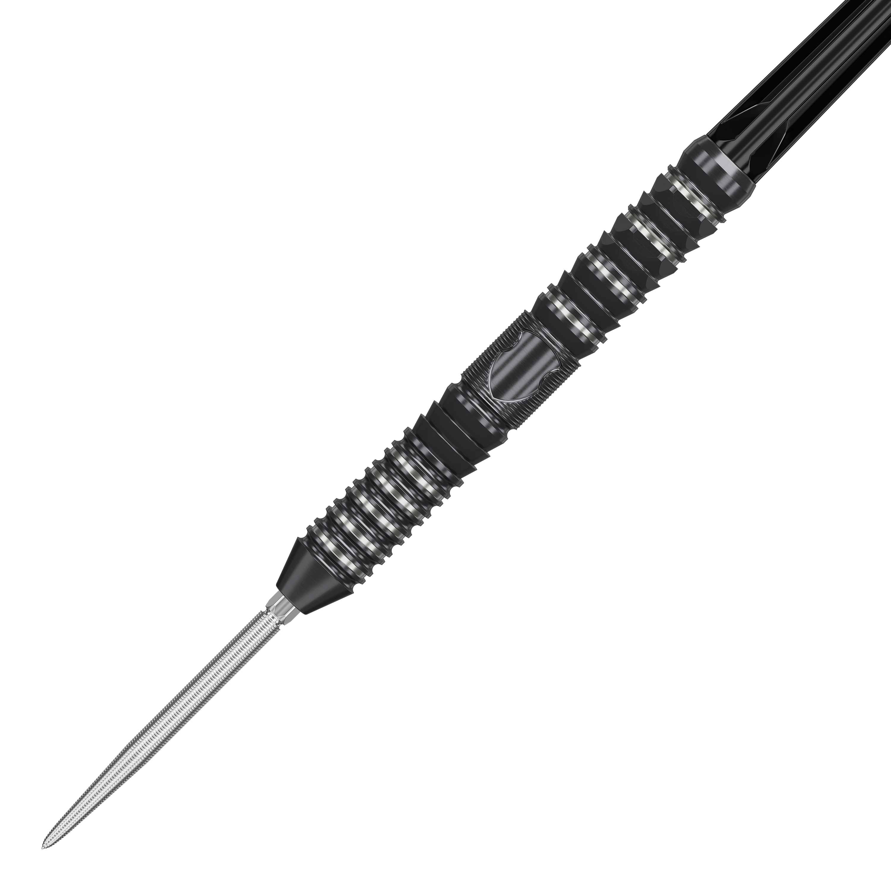 Ocelové šipky Target Japan Black Marque Draco GEN2 Das Bild zeigt einen Target Japan Black Marque Draco GEN2 Steeldart. Der Dartpfeil ist schwarz mit silbernen Rillen und hat ein modernes, strukturiertes Design.