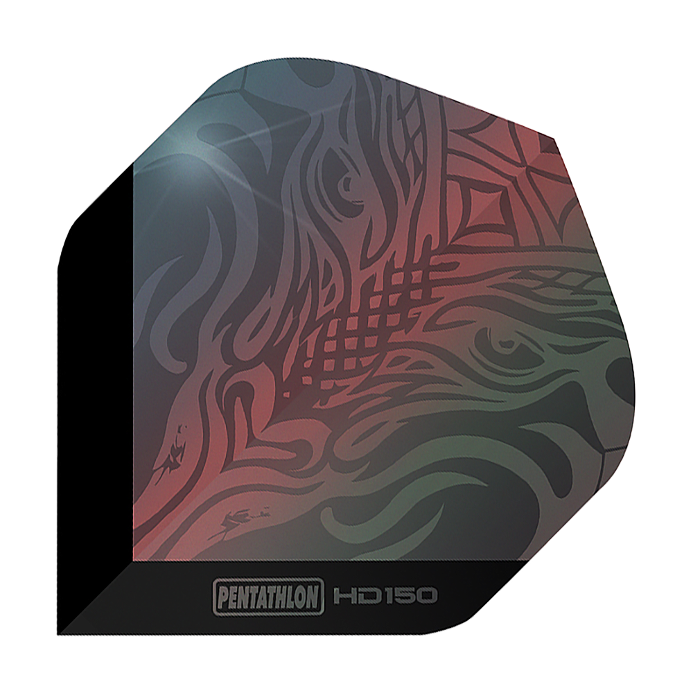 Pentathlon HD150 metalicky šedé standardní letky Dies ist ein Pentathlon HD150 Metallic Grau Standard Flight für Darts. Das Flight hat ein abstraktes Muster in metallicfarbenen Grau- und Rottönen.