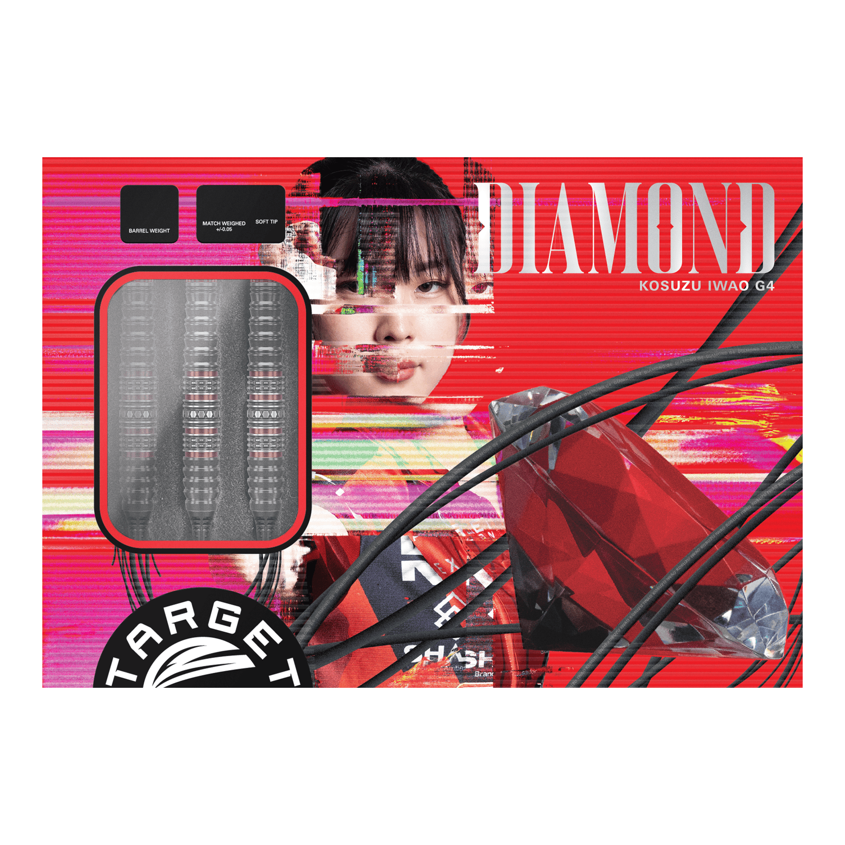 Abgebildet sind die Target Japan Prime Series Diamond Kosuzu Iwoa GEN4 Softdarts mit 18g. Sie eignen sich besonders für ambitionierte Dartspieler.