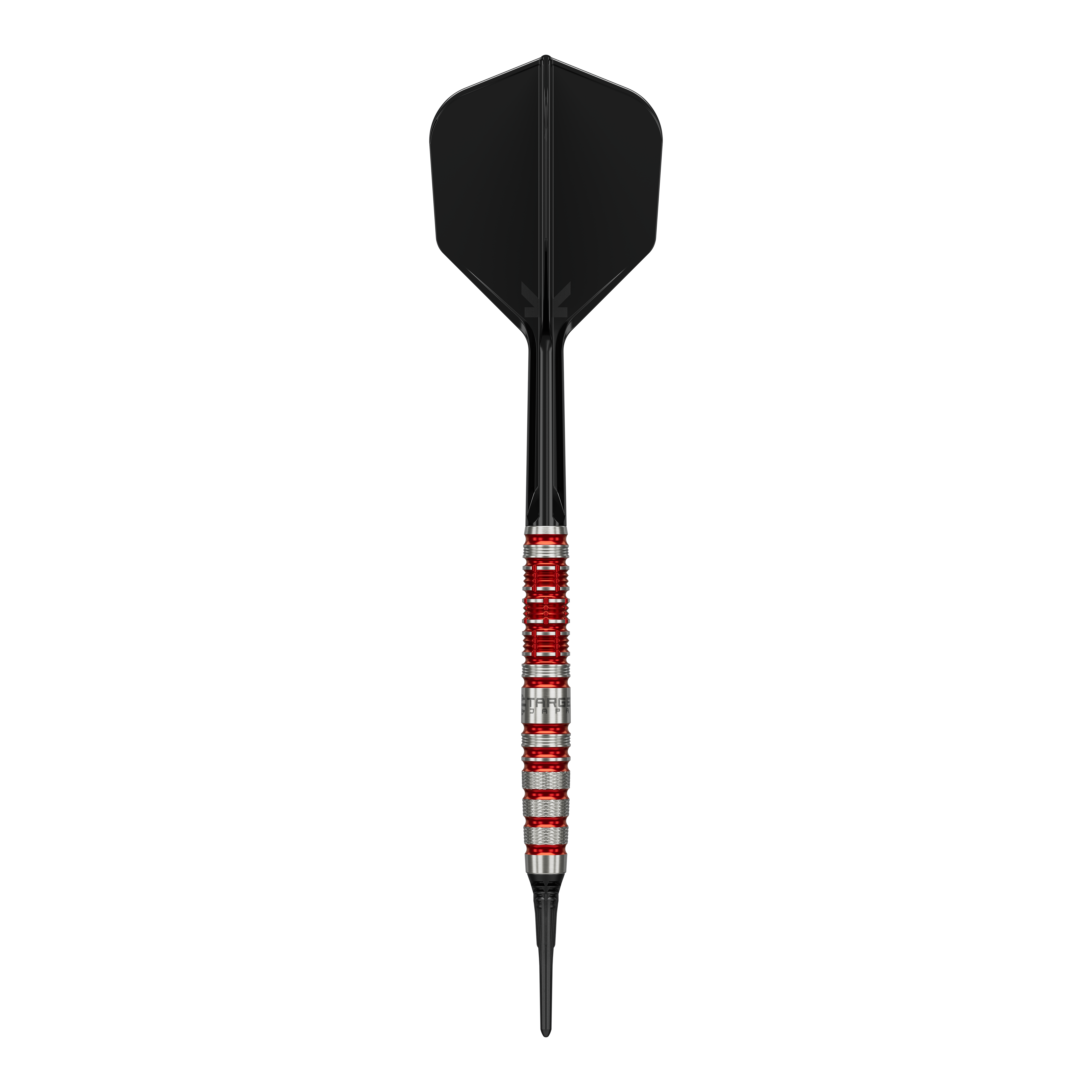 Target Black Marque Spinel Softdarts - 21,5g ist ein professioneller Dartpfeil. Das Bild hebt die Form und das Aussehen des Softdarts hervor.