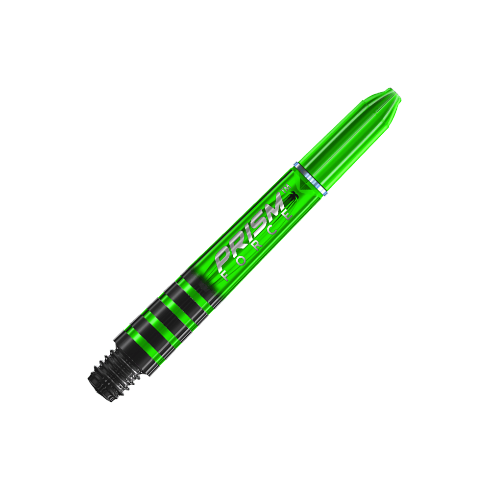 7020-105_Winmau_Prism_Force_Shafts_Gr-n_35mm_2 Das Bild zeigt einen grünen Dart-Schaft mit der Aufschrift "PRISM FORCE". Der Schaft hat schwarze Akzente und ein glänzendes Finish.