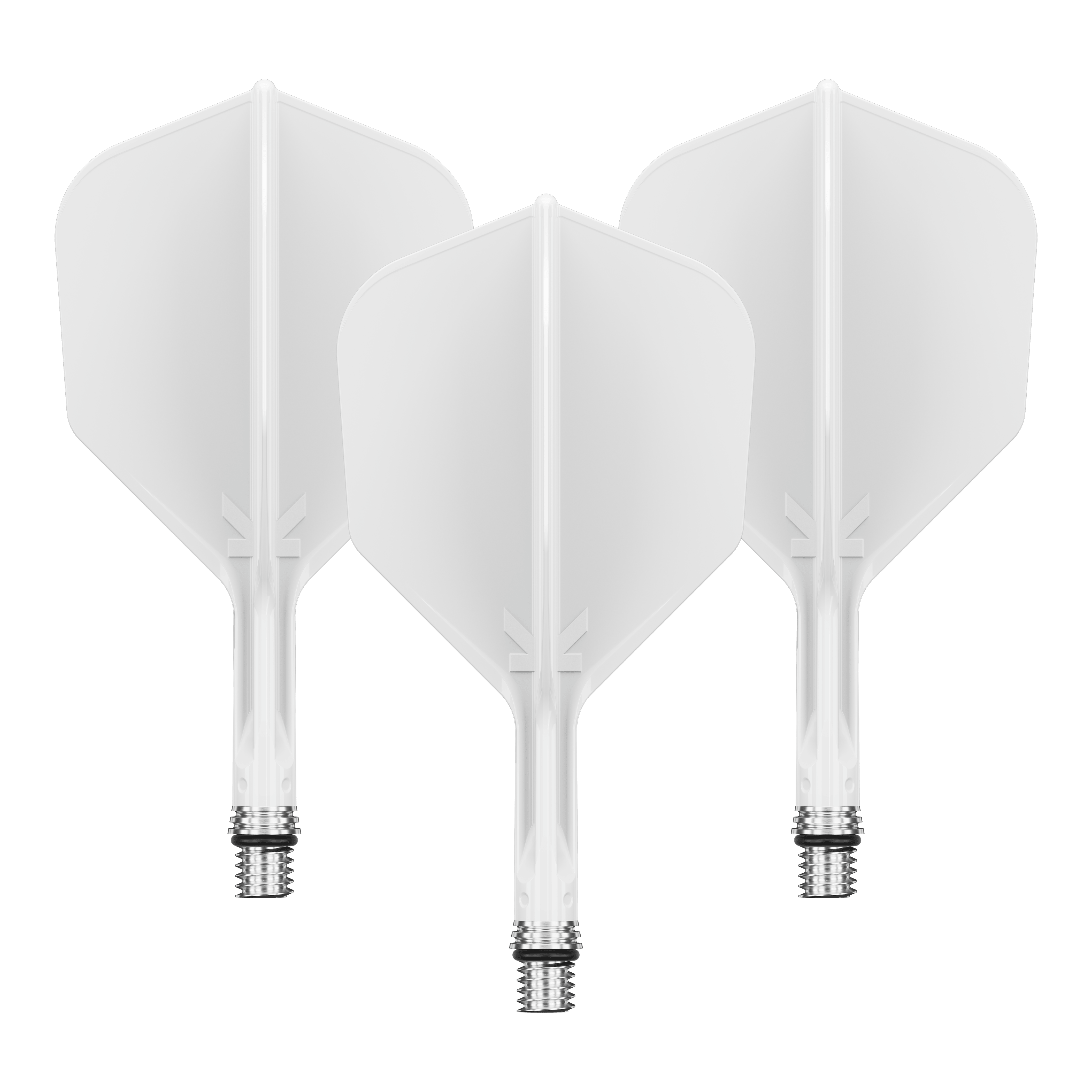 Letky Target K-Shift č. 6 - bílé Zu sehen ist ein Flight-Set namens 410540_Target_KShift_No6_Flights_Wei_19mm_1Set. Mehrere weiße Flights sind gemeinsam präsentiert.