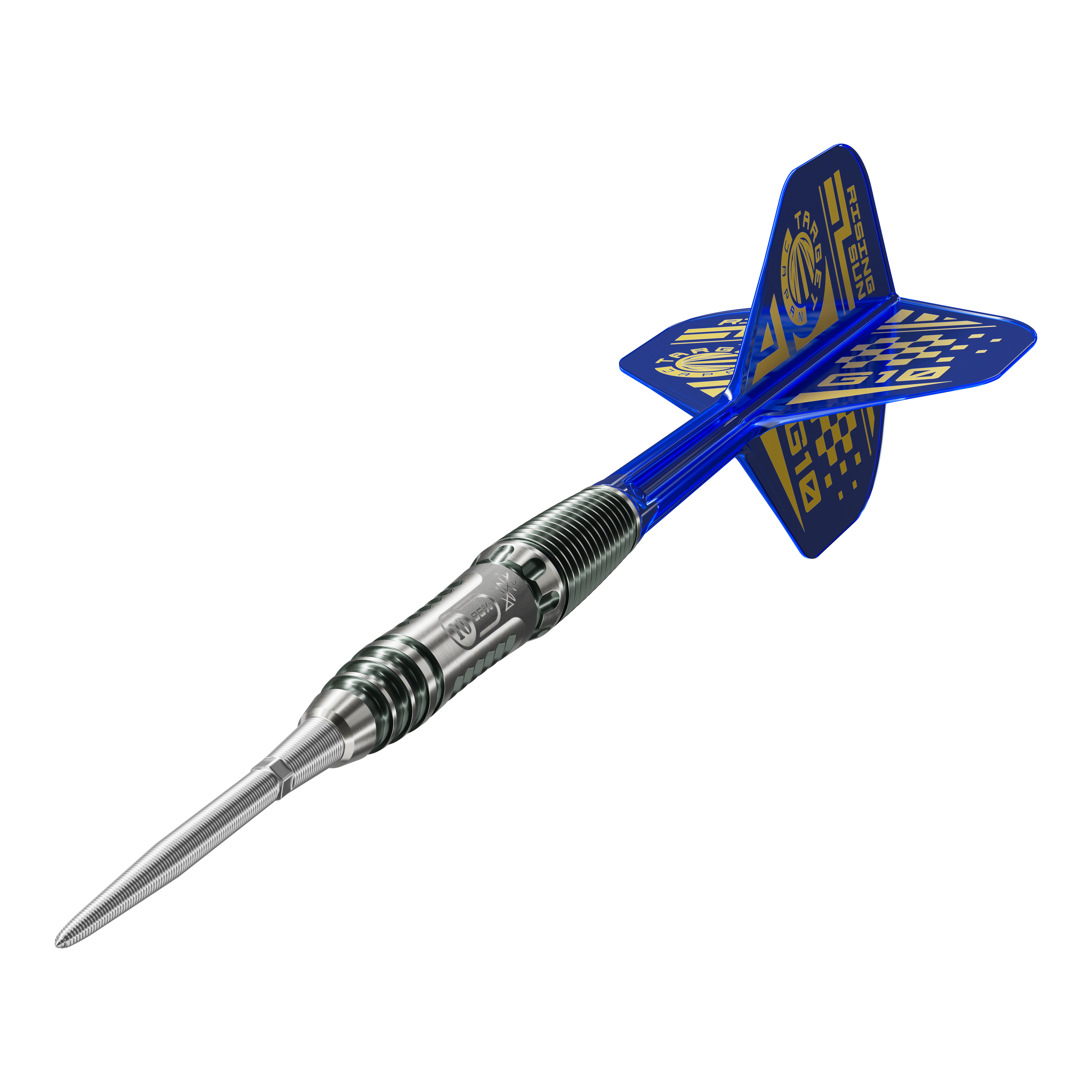 Hier sind die Target Japan Rising Sun GEN 10.5 Swiss Point Steeldarts abgebildet. Diese Darts zeichnen sich durch ihre hochwertige Verarbeitung aus.