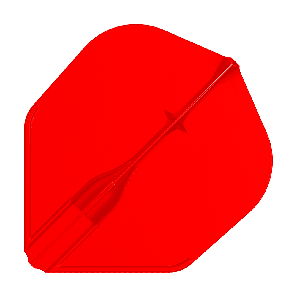 Lety L-L-Style3EZ Das Bild zeigt eine rote Dartflügel. Die Oberfläche ist glatt und hat eine symmetrische Form.