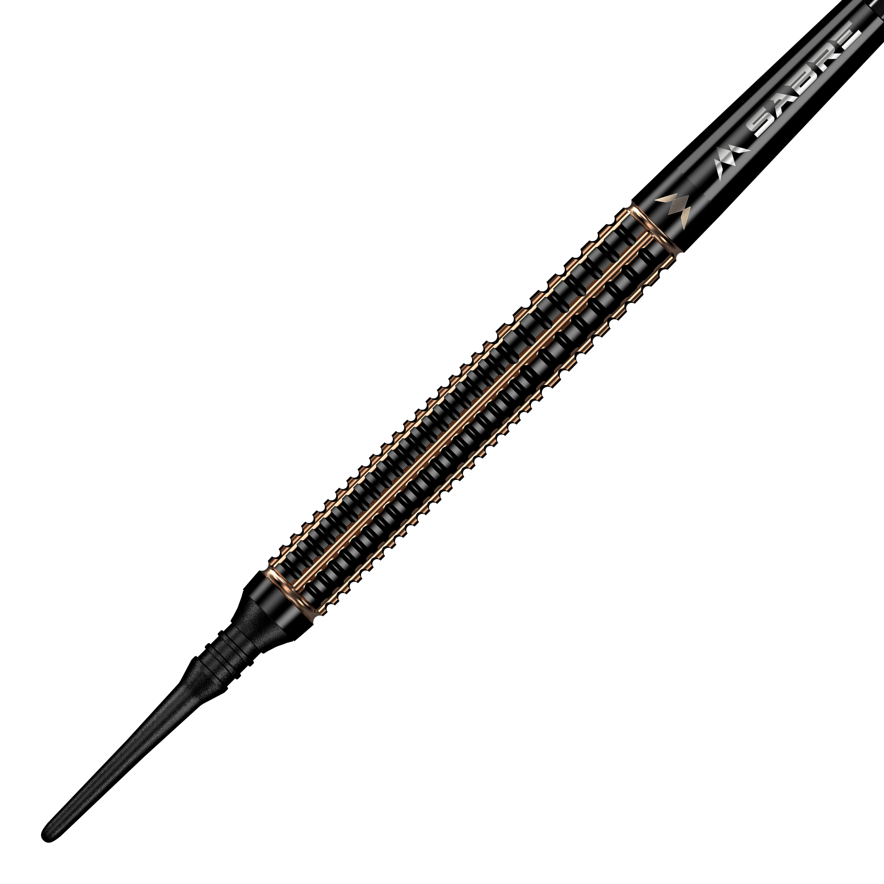 Měkké šipky Mission Scorpion - 19g Das Bild zeigt einen Mission Scorpion Softdart mit einem Gewicht von 19 Gramm. Der Dart hat ein elegantes, schwarzes Design mit goldfarbenen Akzenten.