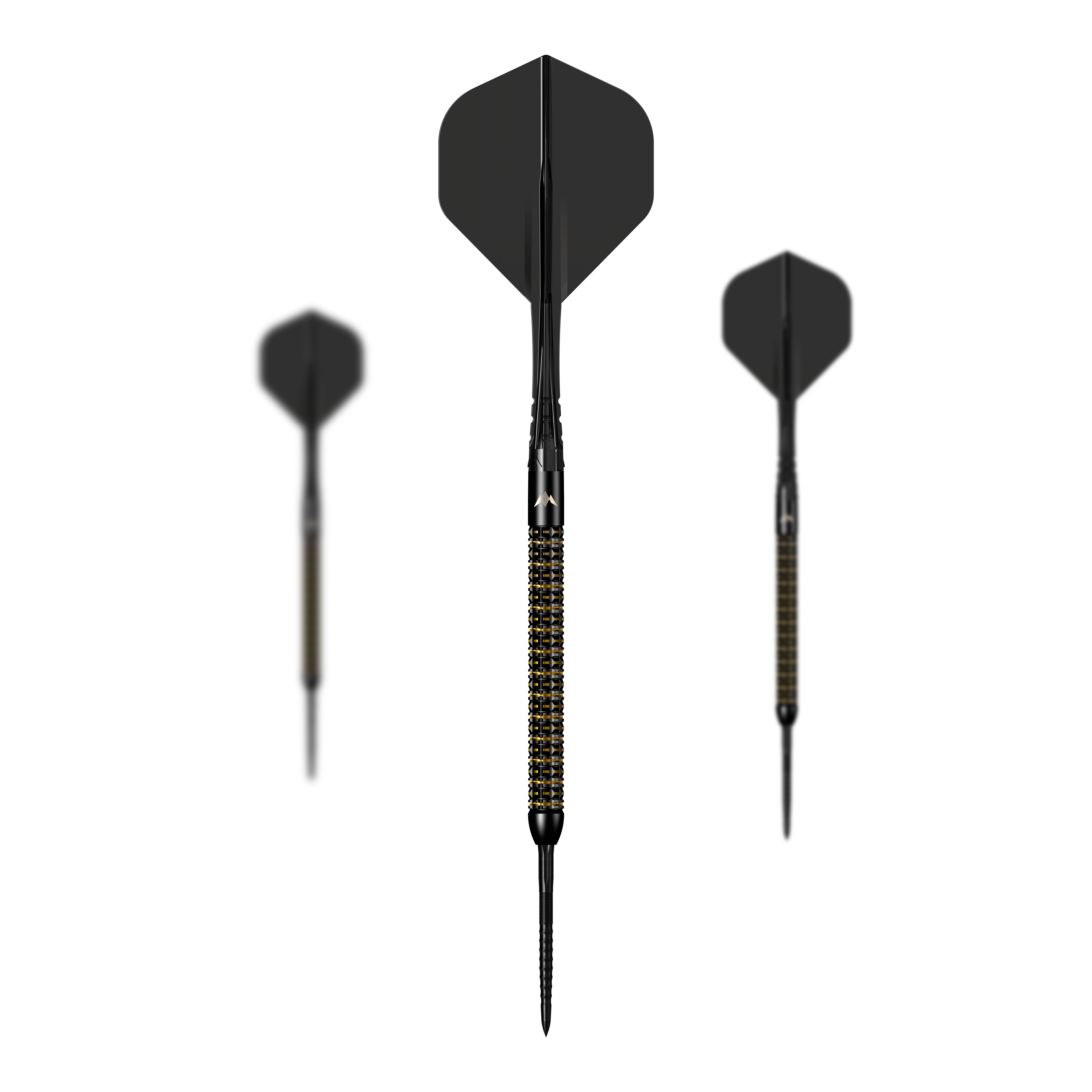 Das Bild zeigt ein Set der Mission Mike De Decker World Grand Prix Limited Edition Black Gold Steeldarts mit 24g. Die Darts überzeugen optisch durch ihr auffälliges Schwarz-Gold-Design.