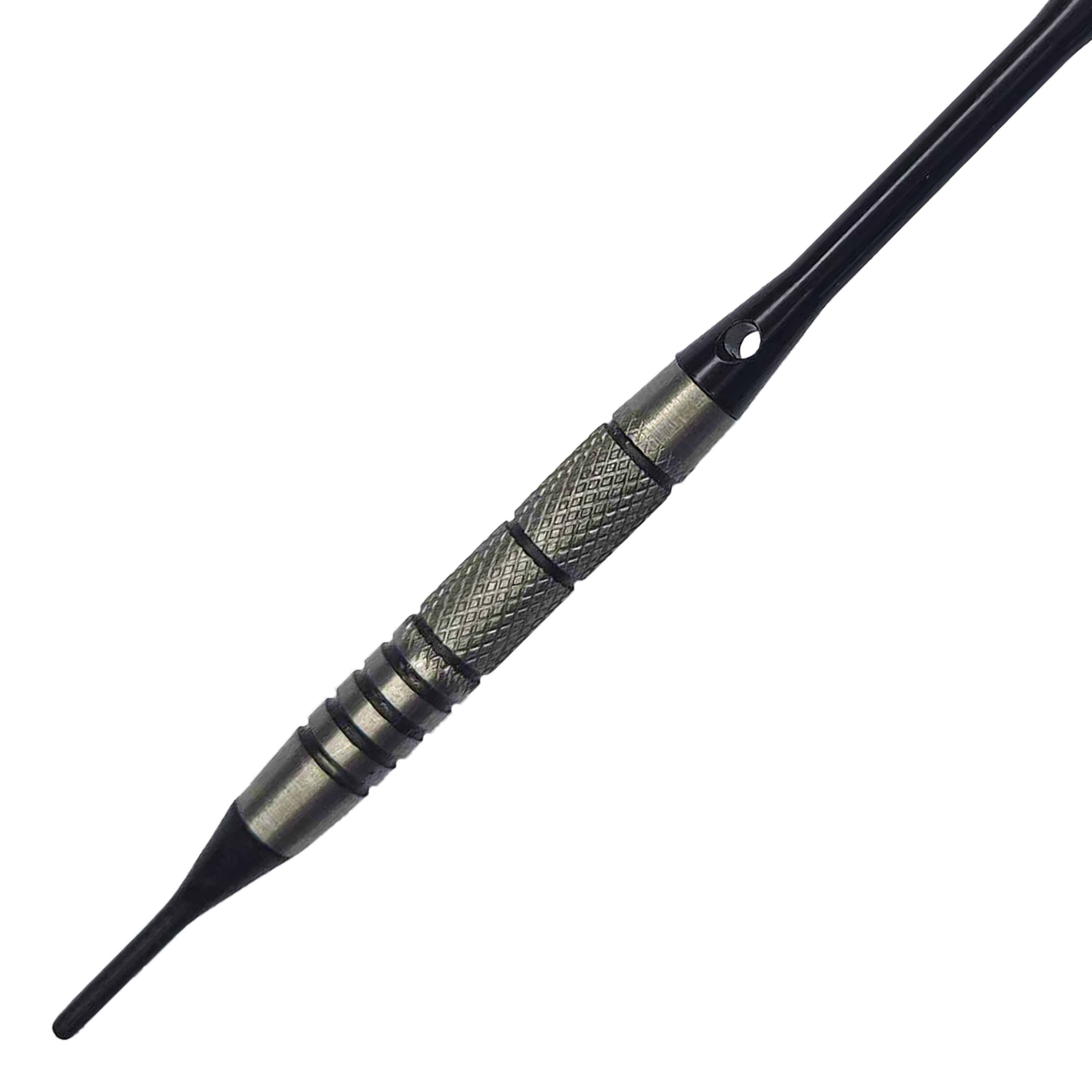 Měkké šipky McDart 85 Tungsten V9 - 17,5 g Auf dem Bild ist ein McDart 85er Tungsten V9 Softdart mit einem Gewicht von 17,5 g zu sehen. Der Dartpfeil hat eine metallische Griffzone mit feiner Riffelung für besseren Halt.
