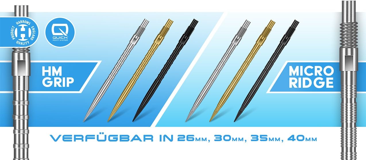 Dies ist ein Produktbild von 2026-01_LP_Harrows_QuickPoint_HeavyMetal_MicroRidge. Das Produkt ist vermutlich ein spezieller Dartartikel.