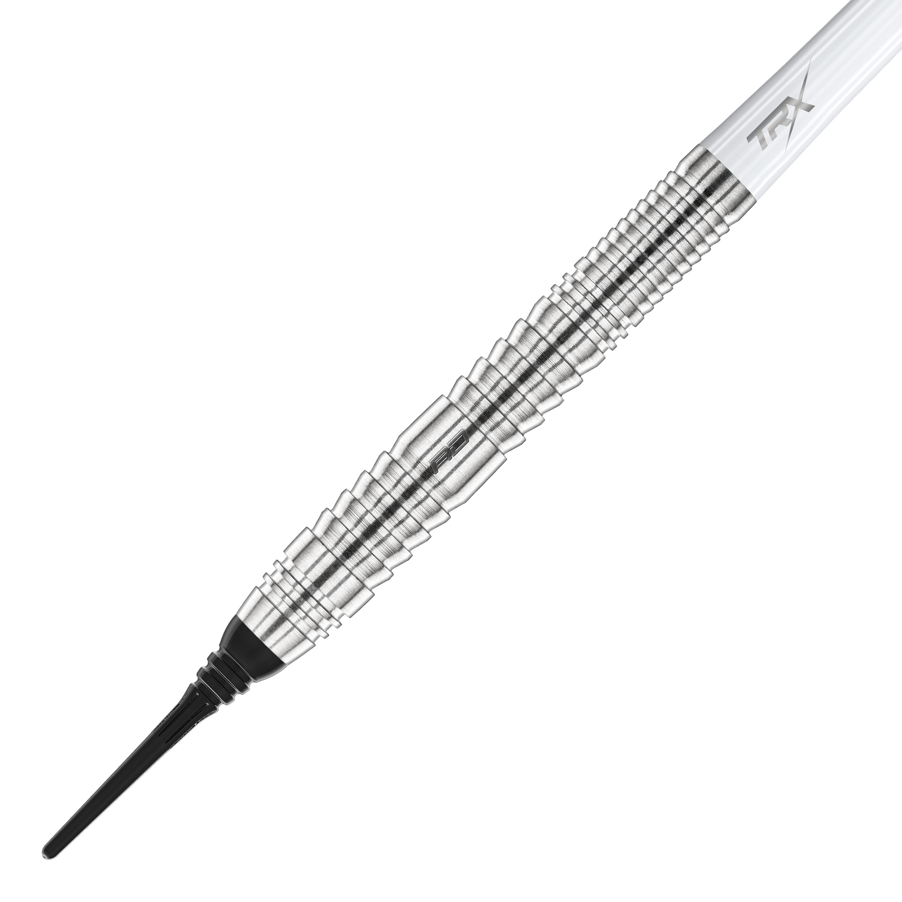 Red Dragon Seren 2 Pure Softdarts - 20g Das Bild zeigt den Red Dragon Seren 2 Pure Softdart mit einem Gewicht von 20g. Der Dart hat eine silberne, gerillte Metallspitze und einen schwarzen Kunststoffpunkt.