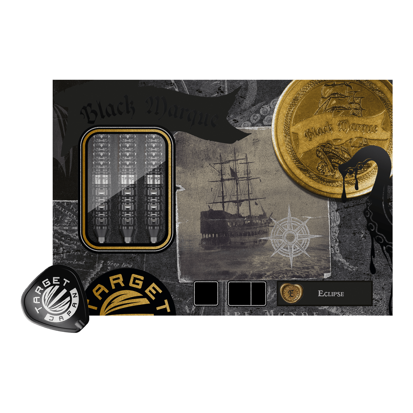 Ocelové šipky Target Japan Black Marque Eclipse Swiss Point - 23g Auf diesem Bild sieht man die Target Japan Black Marque Eclipse Swiss Point Steeldarts - 23g. Das Design der Darts ist modern und funktional.