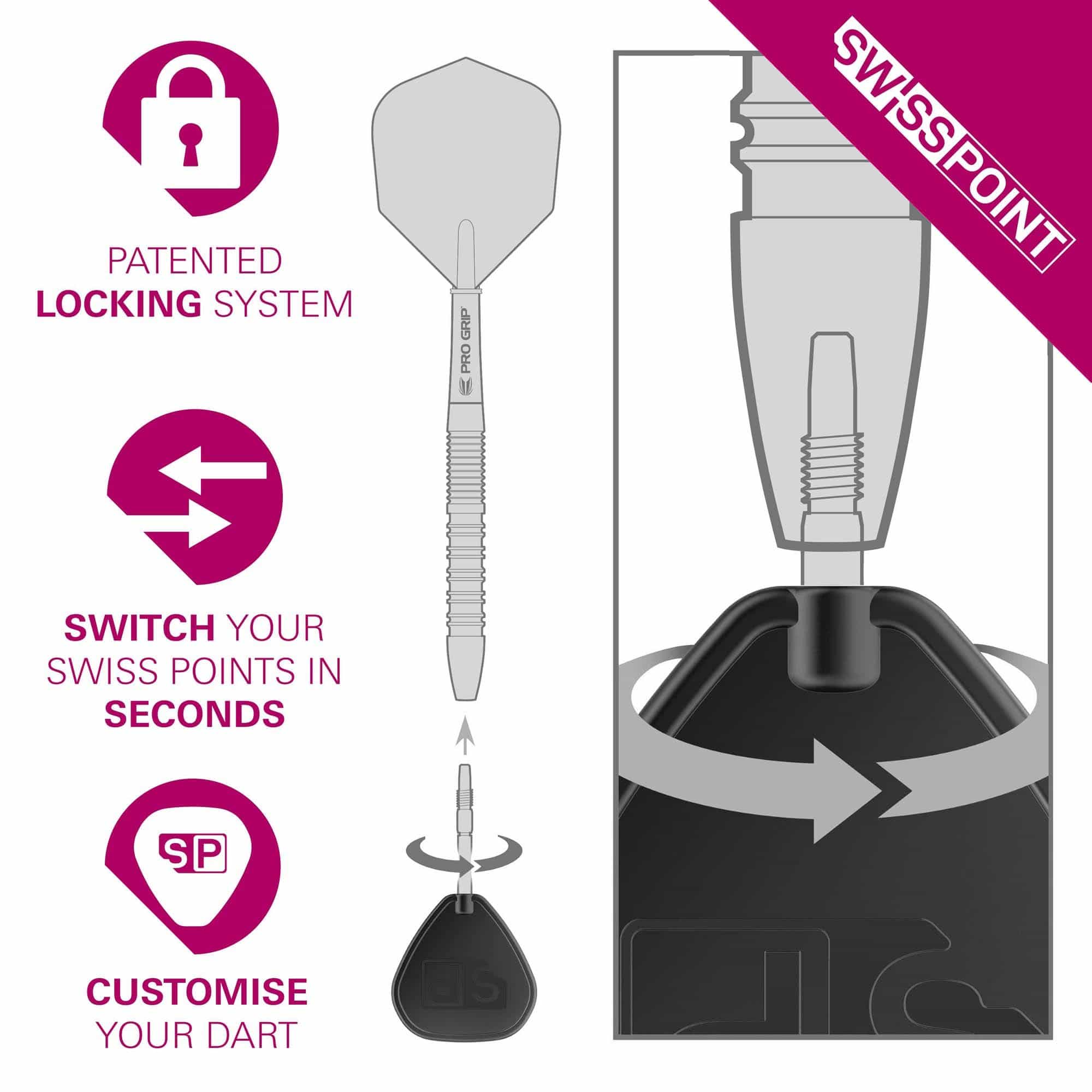 Špičky na šipky Target Japan Premium Swiss Point Steel - černé Abgebildet ist das Produkt Target Japan Premium Swiss Point Steldartspitzen - Schwarz. Es handelt sich um schwarze Steeldartspitzen in Japan-Premium-Qualität.