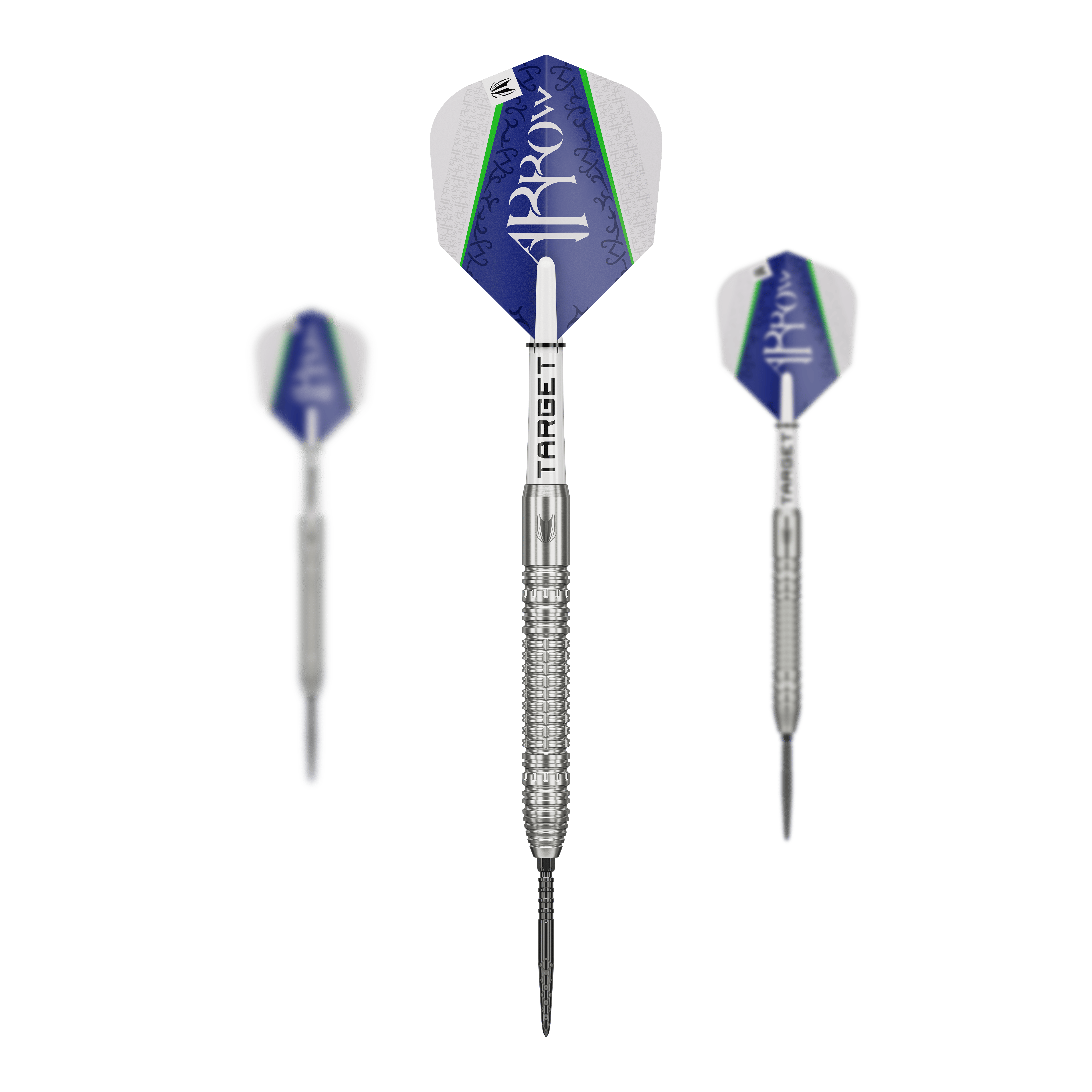 Ocelové šipky Target Shane McGuirk GEN1 Swiss Point - 23g Target Shane McGuirk GEN1 Swiss Point Steeldarts - 23g sind als Set dargestellt. Die Barrels zeigen eine besondere Riffelung.