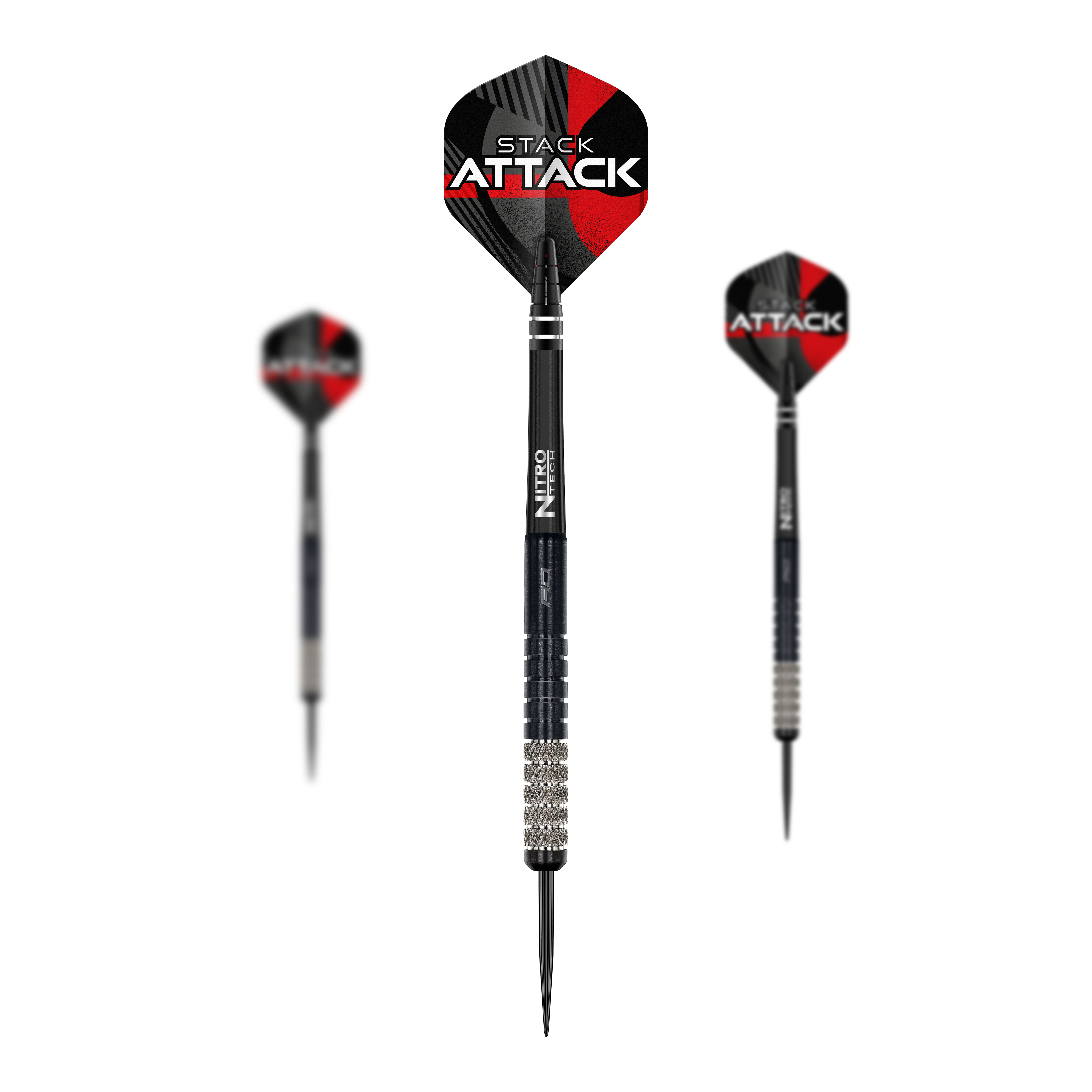 Ocelové šipky Red Dragon Rob Owen Stack Attack - 22g Dies ist das Produkt Red Dragon Rob Owen Stack Attack Steedarts - 22g. Das Bild zeigt ein Set dieser Steeldarts.