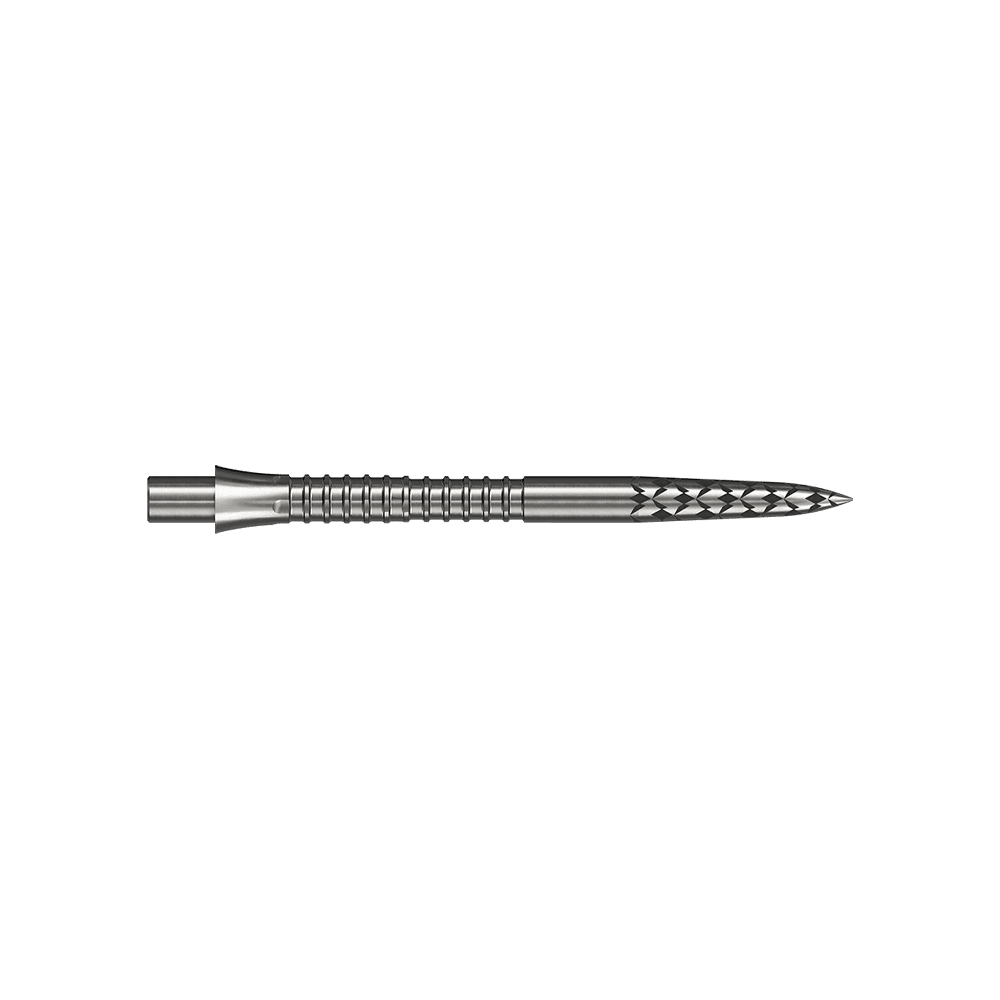 Špičky na šipky Mission Caliburn EVO s logem GV - stříbrné Eine silberfarbene Steeldartspitze mit einer Länge von 32 mm ist auf dem Bild zu sehen. Das Bild trägt den Dateinamen M002128_Missoin_Caliburn_EVO_GV-Logo_Steeldartspitzen_Silber_32mm_2.