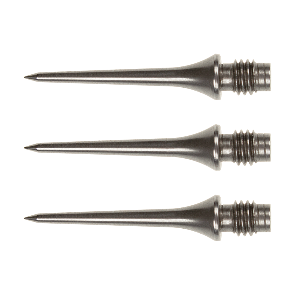 McDart-Carbo-Conversion-Points-1p8xPK7jGS2qP9 Das Bild zeigt drei McDart Carbo Conversion Points - Spitzen. Sie sind aus Metall, spitz zulaufend und haben ein Gewinde zum Einschrauben.