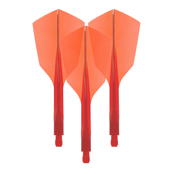 Letový systém Condor Ax 120, čirý červený - úzký Das Bild zeigt drei rote Dartflights aus Kunststoff mit schmaler Form. Es handelt sich um das Produkt "Condor Axe 120 Flight-System Clear Red - Narrow".