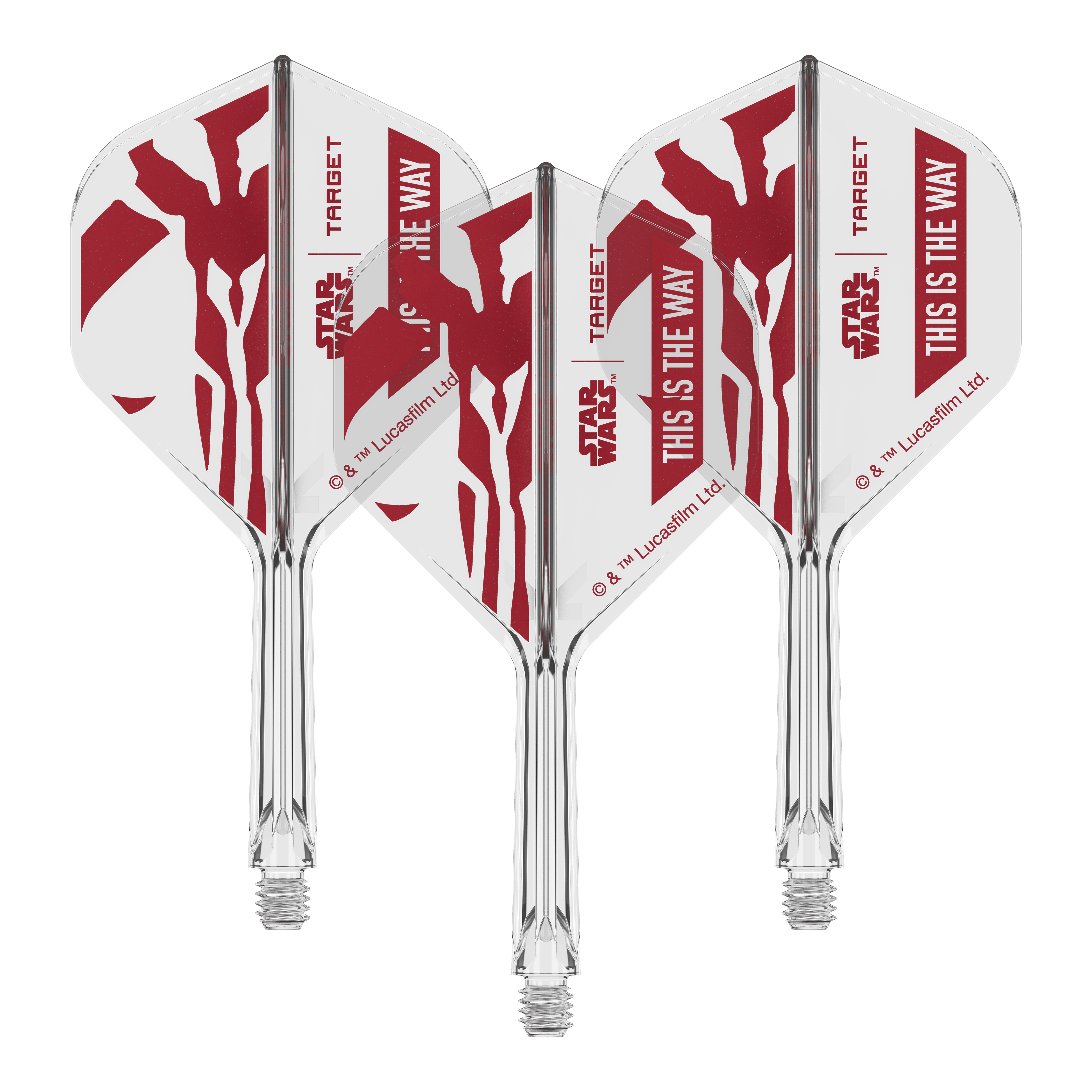 Target Star Wars K-Flex Set Mandalorian No2 Standard Flights Gezeigt wird das Produkt mit dem Dateinamen 410621_Target_StarWars_K-Flex_ThisIsTheWay_No2_Standard_Flights_26mm_2b. Das Motiv scheint an den Star Wars Spruch 'This is the Way' angelehnt zu sein.