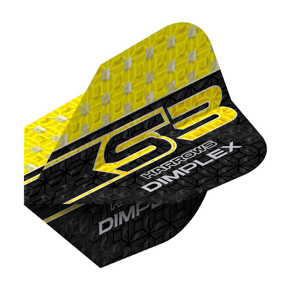 Letky Harrows Dimplex S3 - žluté Das Bild zeigt einen Harrows Dimplex S3 Flight in Gelb und Schwarz. Auf dem Flight steht "S3 HARROWS DIMPLEX" in auffälliger Schrift.
