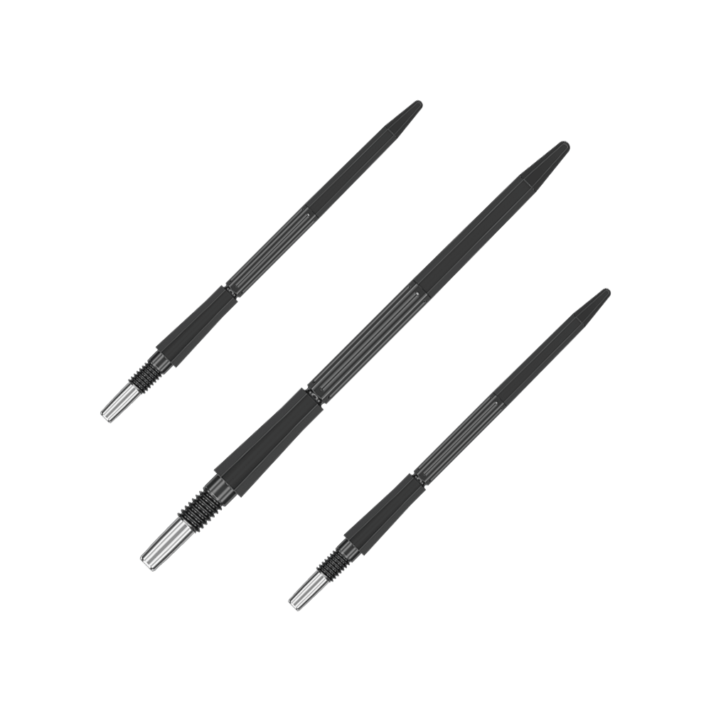 Das Bild zeigt ein Set schwarzer Dartspitzen mit einer Länge von 42 mm. Sie eignen sich für Dartspieler.