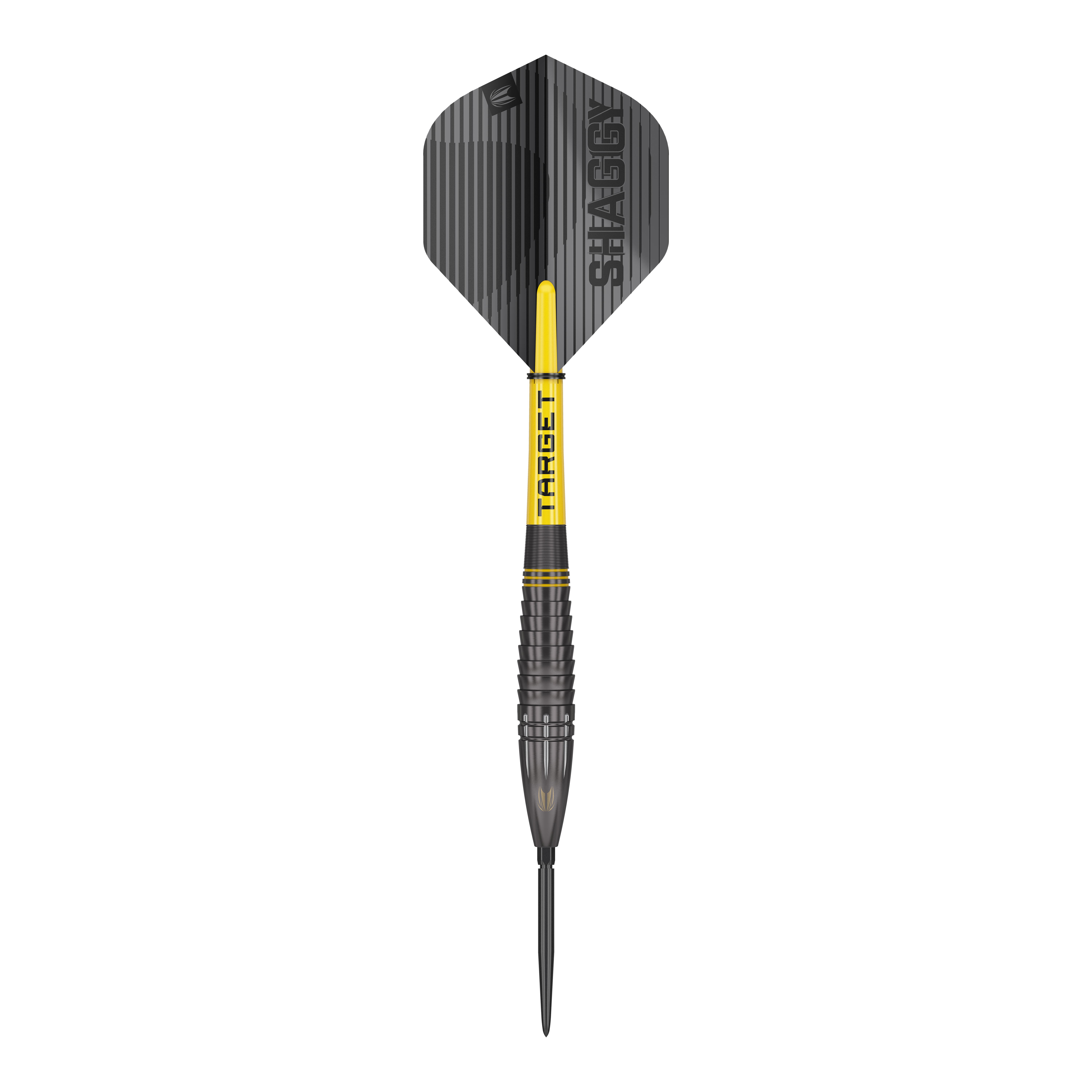 Šipky Target Scott Williams Shaggy Black Swiss Point Steel Dies ist ein Target Scott Williams Shaggy Black Swiss Point Steeldart. Der Dart hat ein schwarzes Design mit gelben Akzenten und der Aufschrift "SHAGGY" auf dem Flight.