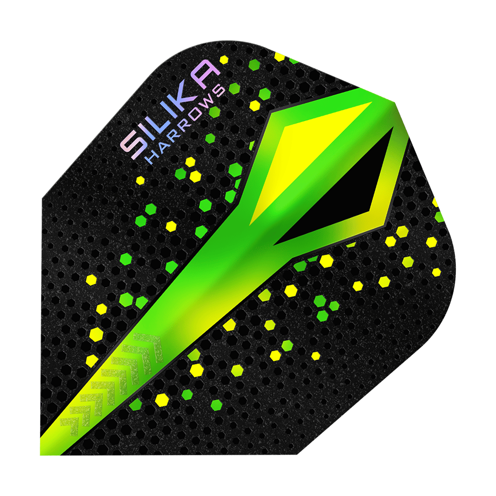 Harrows Silika Colourshift Tough Crystalline Coating Green No6 Flights Harrows Silika Colourshift Tough Crystalline Coating No6 Flights werden ausgestellt. Das Bild zeigt detailreich die spezielle Oberflächenstruktur.