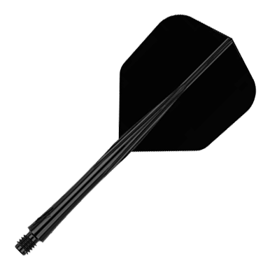 Systém letových šachet Caliburn SUP Lite No6 Das Bild zeigt einen schwarzen Dart-Schaft mit Flight. Der Dart-Schaft ist mittellang und komplett in schwarz gehalten.