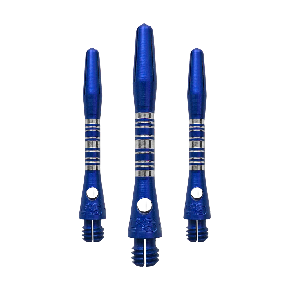 Hliníkové shafty Bulls NL Supra - modré - 34 mm Das Bild zeigt ein Set Bulls NL Supra Aluminium Shafts in Blau mit 34 mm Länge. Die Schäfte sind aus Aluminium gefertigt und bieten eine hohe Qualität.