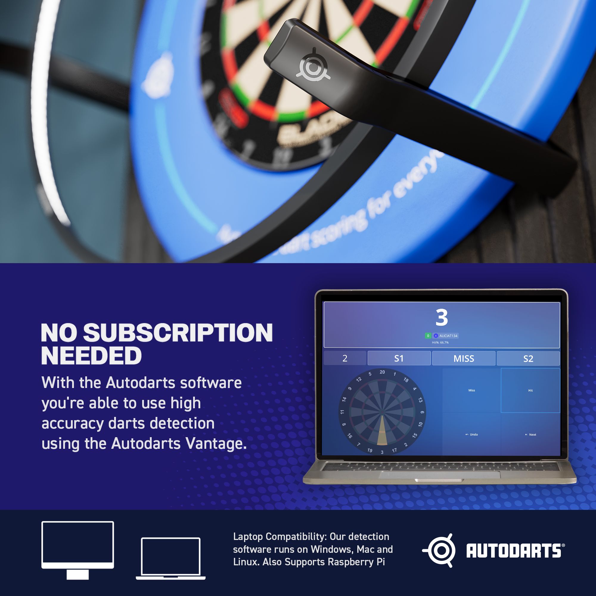 Systém automatického bodování Autodarts Vantage Dieses Bild zeigt das Produkt mit dem Dateinamen 838001_Autodarts_Vantage_Auto-Scoring-System_9. Es handelt sich wahrscheinlich um ein Dart-Zubehör oder ein Autodarts-System.