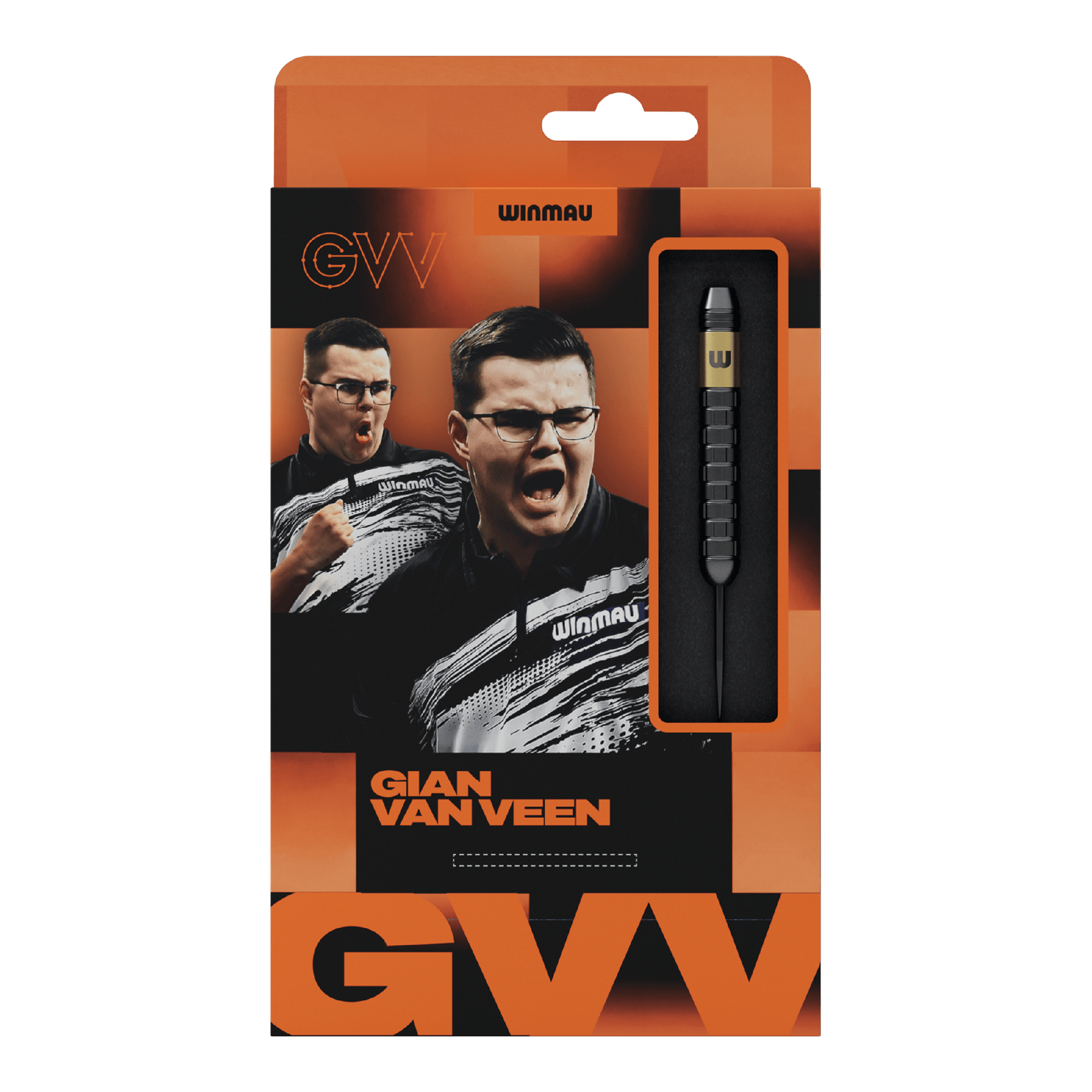 Winmau Gian Van Veen jádro mosazné Steeldarts - 21g Hier wird das Produkt Winmau Gian Van Veen Core Brass Steeldarts mit 21 Gramm gezeigt. Die Steeldarts liegen geordnet nebeneinander.